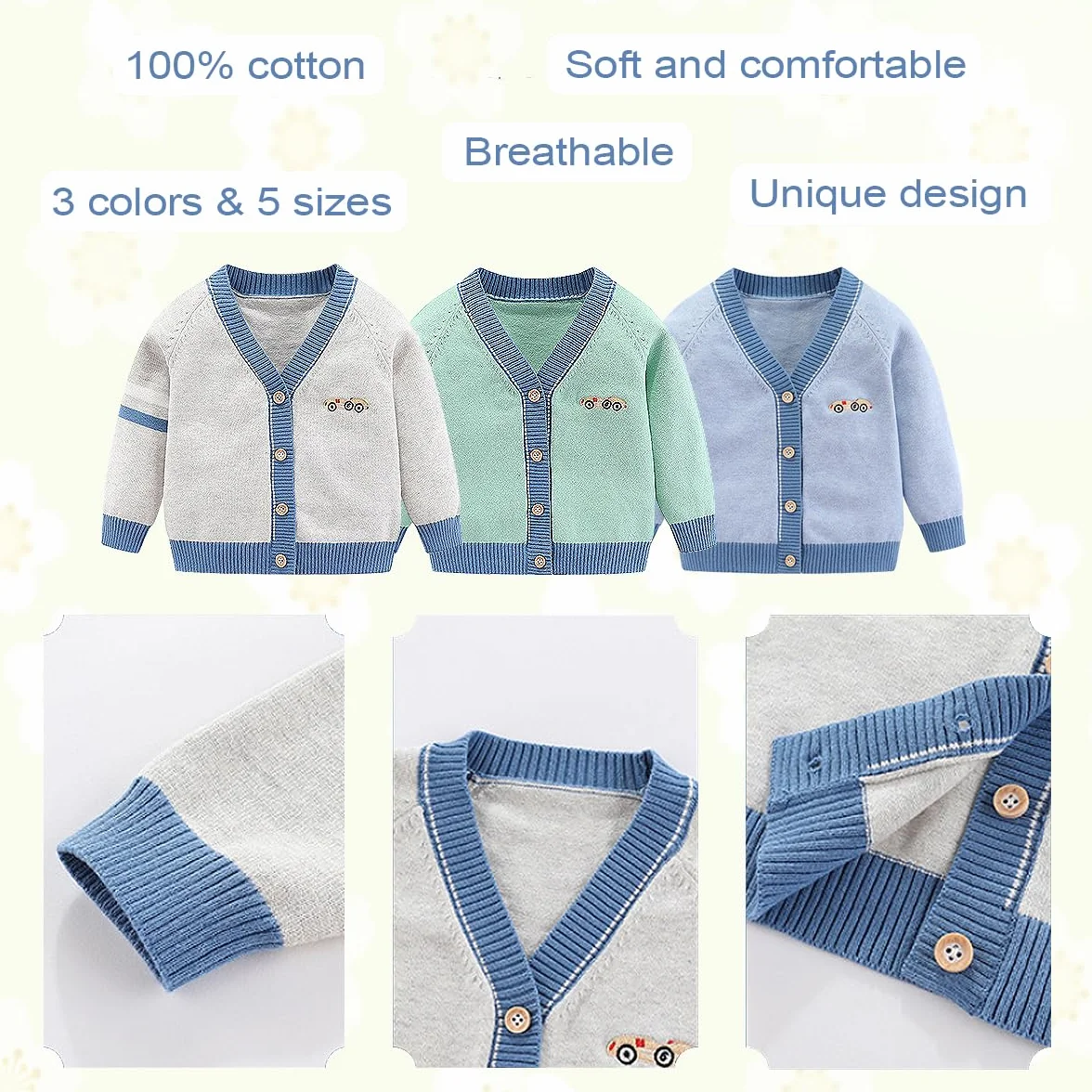 Tout-Petits Garçons Cardigan Pull en Coton à Col en V Veste à Manches Longues Automne Hiver