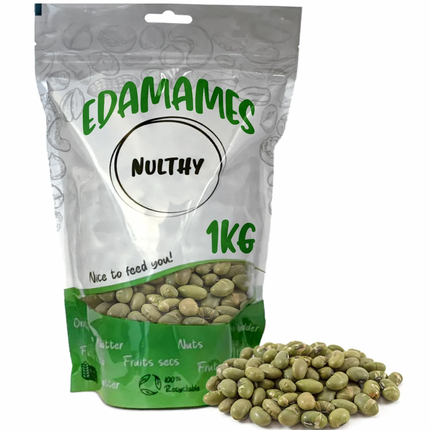 NULTHY - 1Kg Edamame Tostado - Feves Grillées, Salées, Snack Sain et Riche en Protéines, Edamame Croquant, Graine de Soja, Fèves, Idéal pour Collations & Apéritifs, Faible en Calories