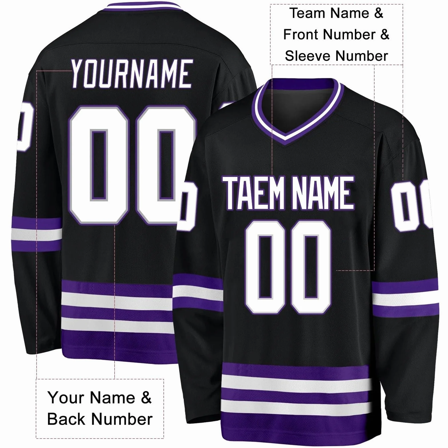 Maillot de Hockey personnalisé avec nom numéro équipe Cadeaux Enfants Adultes Style 3