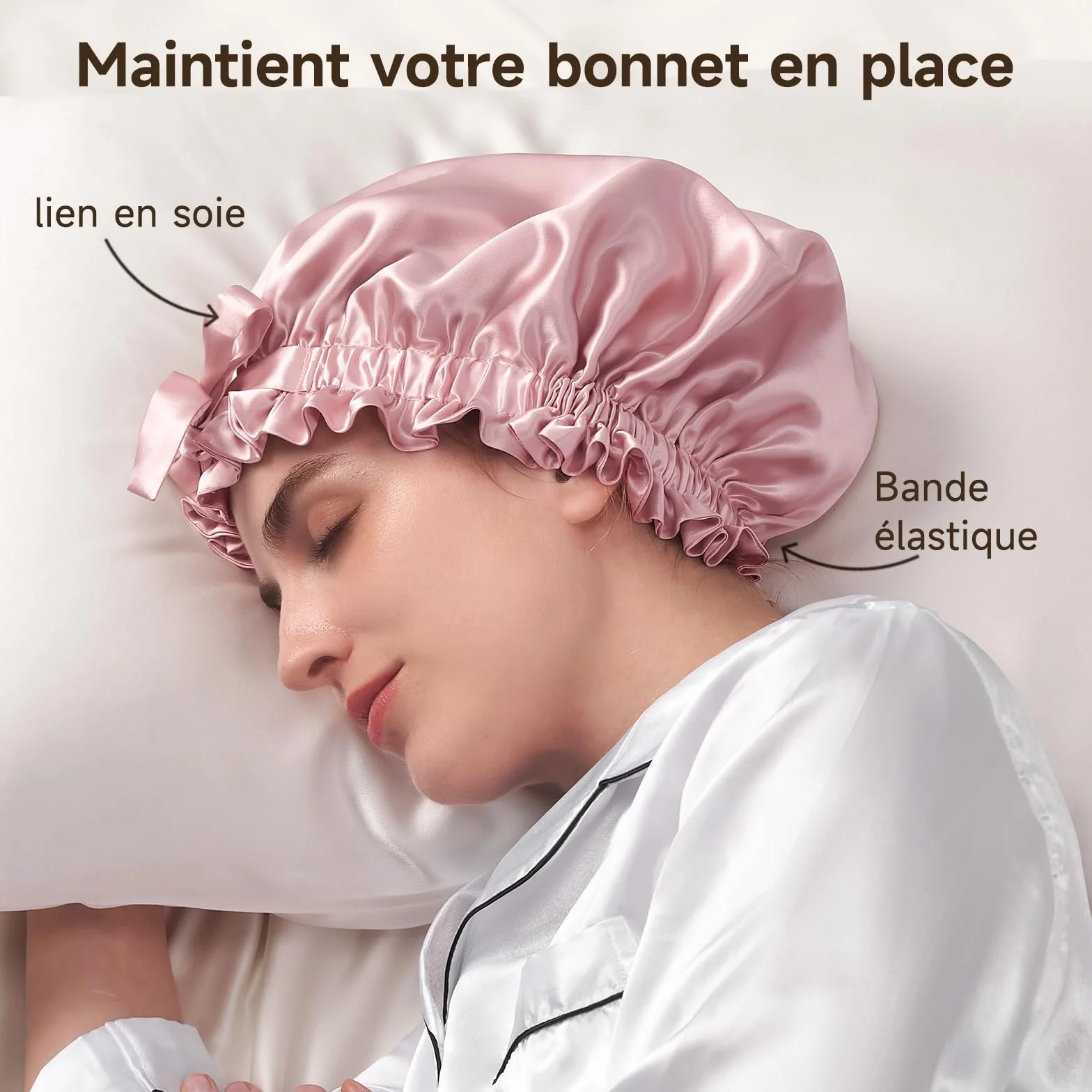 Umisleep Bonnet 100% Soie de mûrier réversible 22 Momme Volants Cheveux bouclés – Doux Respirant Bande réglable Nuit