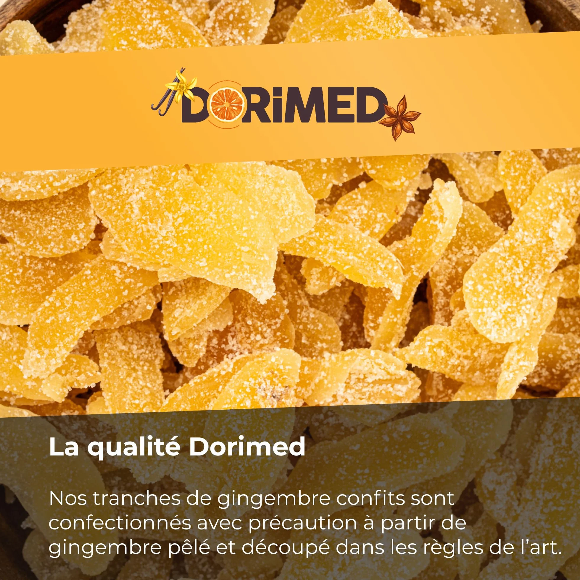 gingembre cristallisé 1 Kg | Gingembre confit en lamelles | Gingembre en Tranches de | Gingembres séchés sucrés | Collation sucrée | IDÉAL pour les recettes | Végétariens et végétaliens | Dorimed