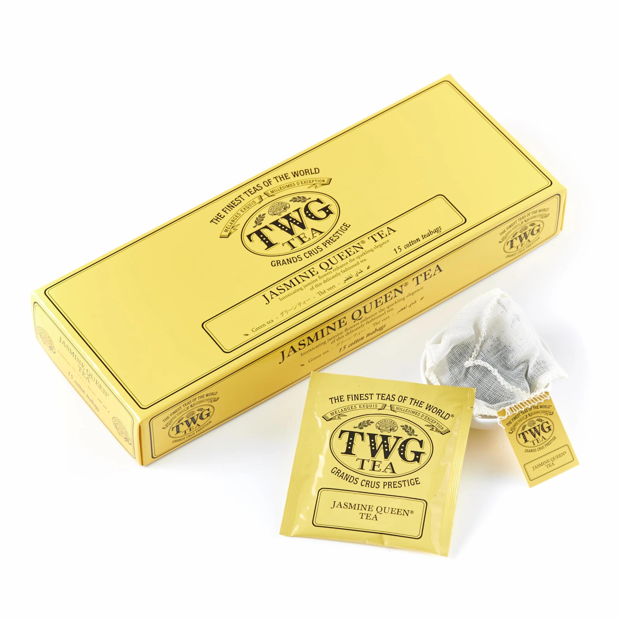 TWG Tea | Jasmine Queen Tea | Thé Vert | Fleurs de Jasmin | 15 Sachets de Thé en Coton Cousus à la Main | Coffret Cadeau