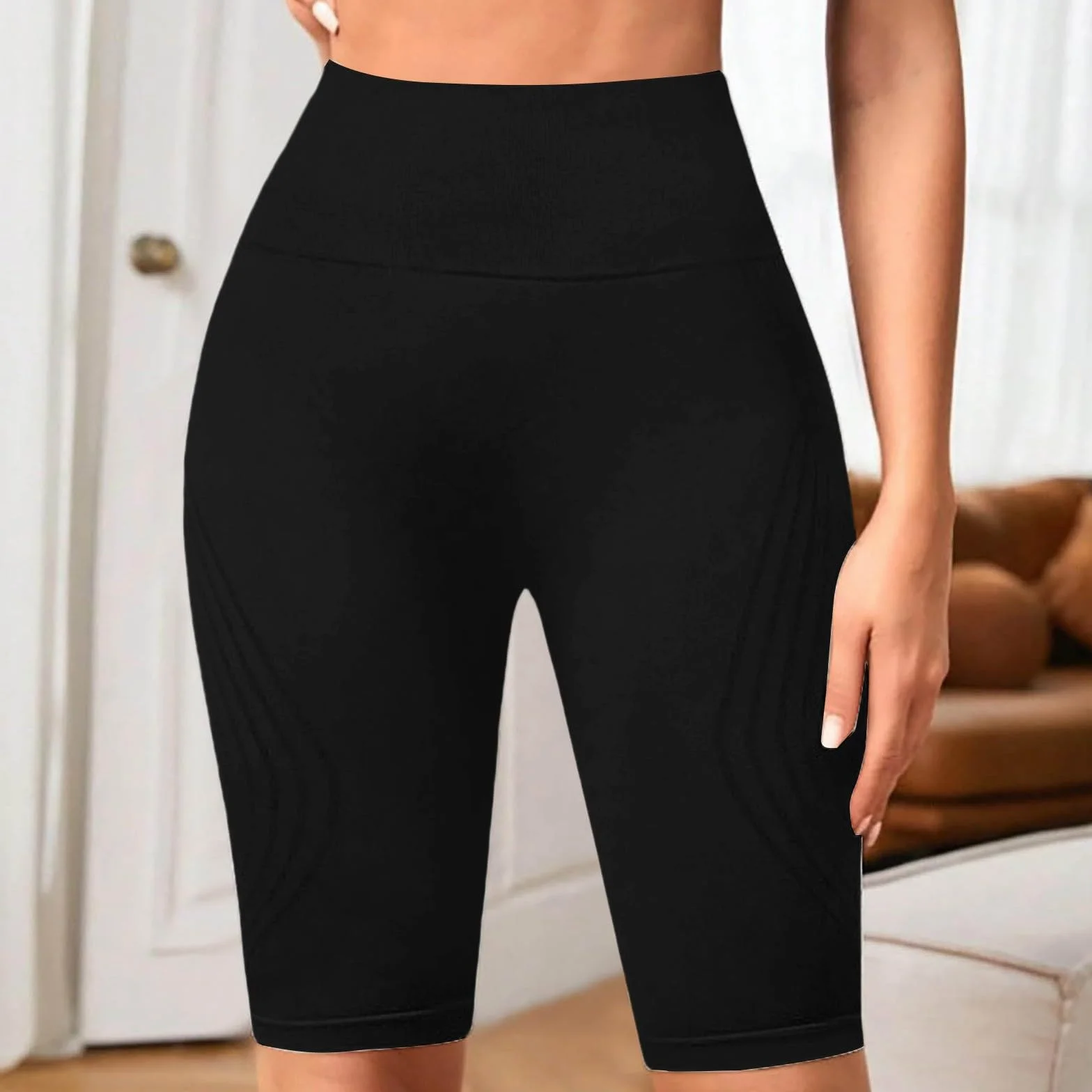 Luveon Leggings Short 3D Anti Cellulite, Legging Anti-Cellulite à Compression, Minceur Taille Haute sans Couture, Push-Up Opaque Yoga Fitness Pantalon Sport