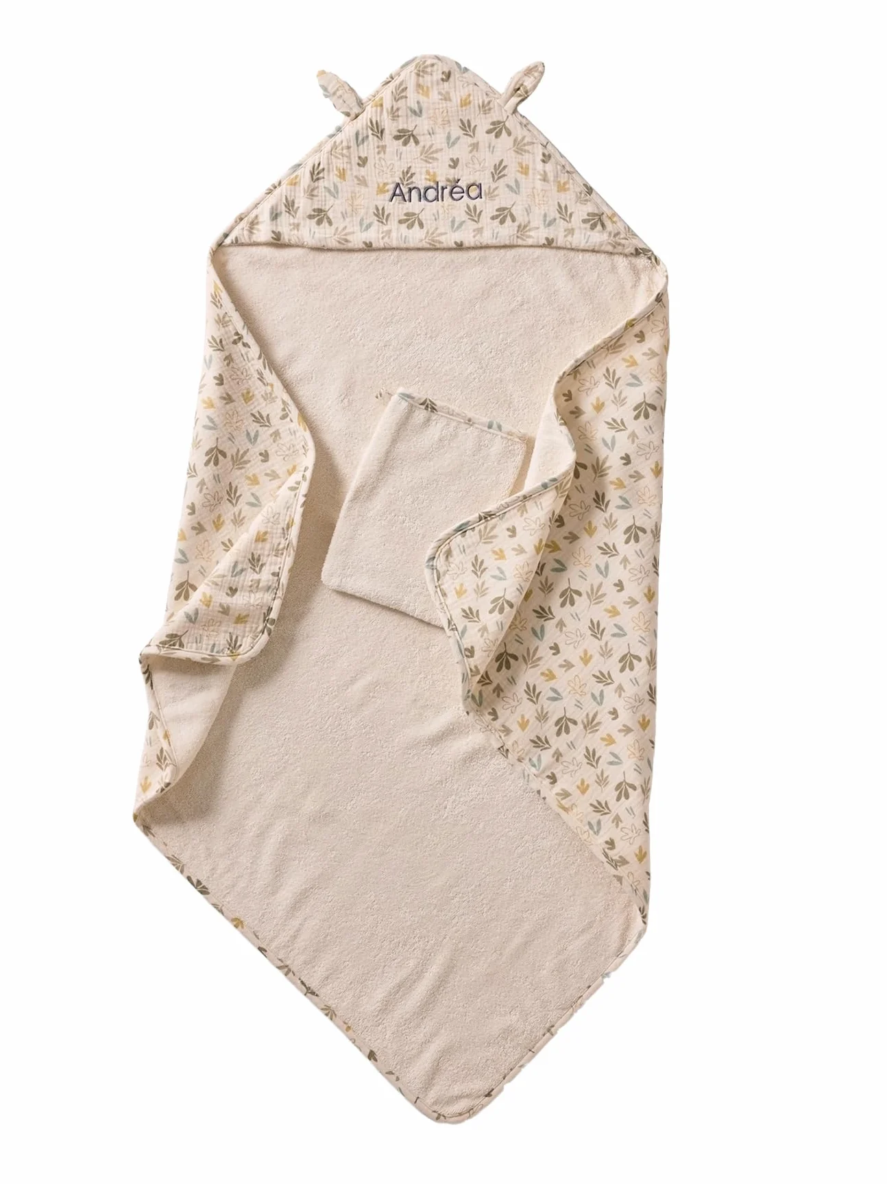 VERTBAUDET Cape bain gaze de coton BAYOU avec gant de toilette