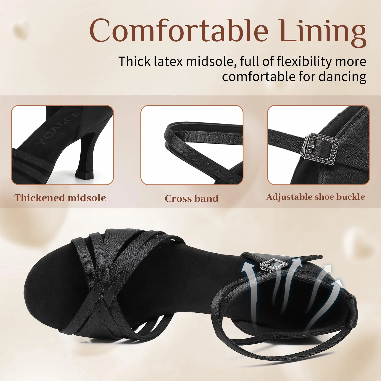 Chaussures Danse Femme Satin Bout Ouvert Talon 7.5cm Modèle L3049 Salsa Bachata