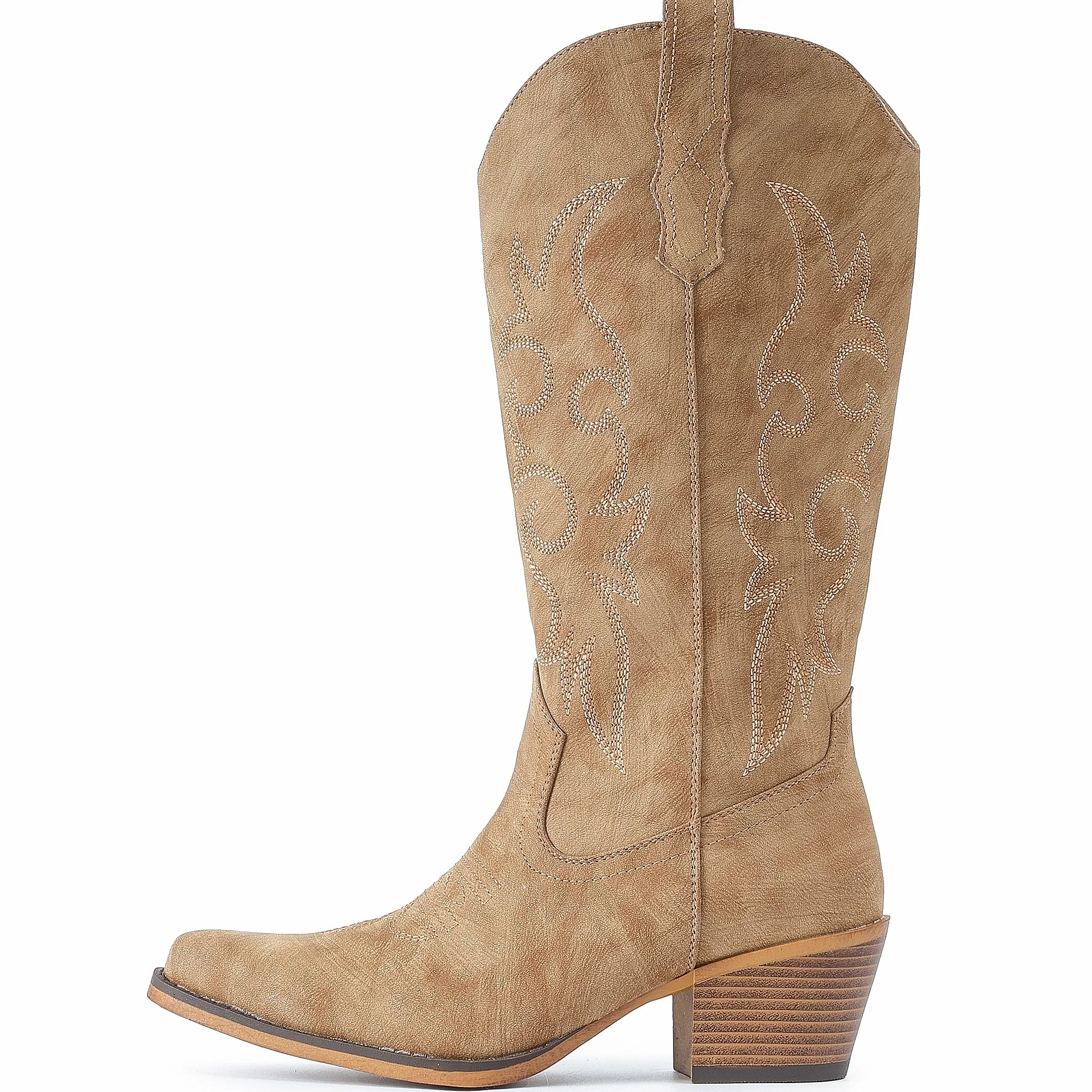 IUV Bottes de cowboy pour femme occidentales mi-mollet talon épais