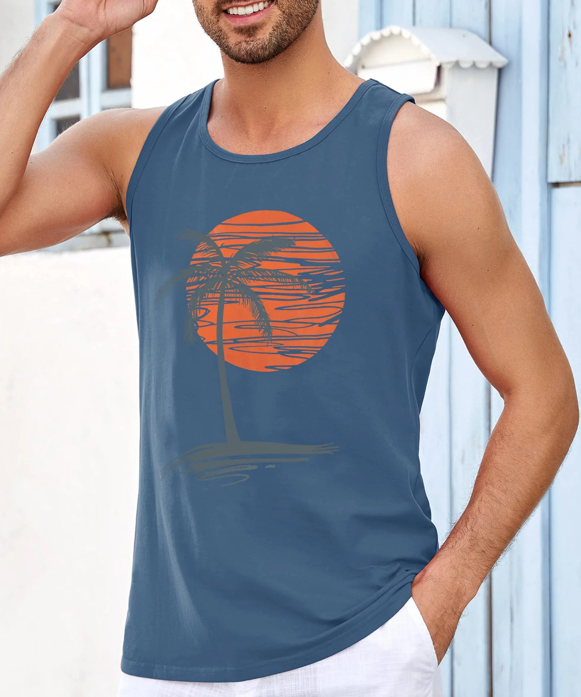 Runcati Débardeur imprimé pour homme Sans manches Coton respirant T-shirt de bodybuilding