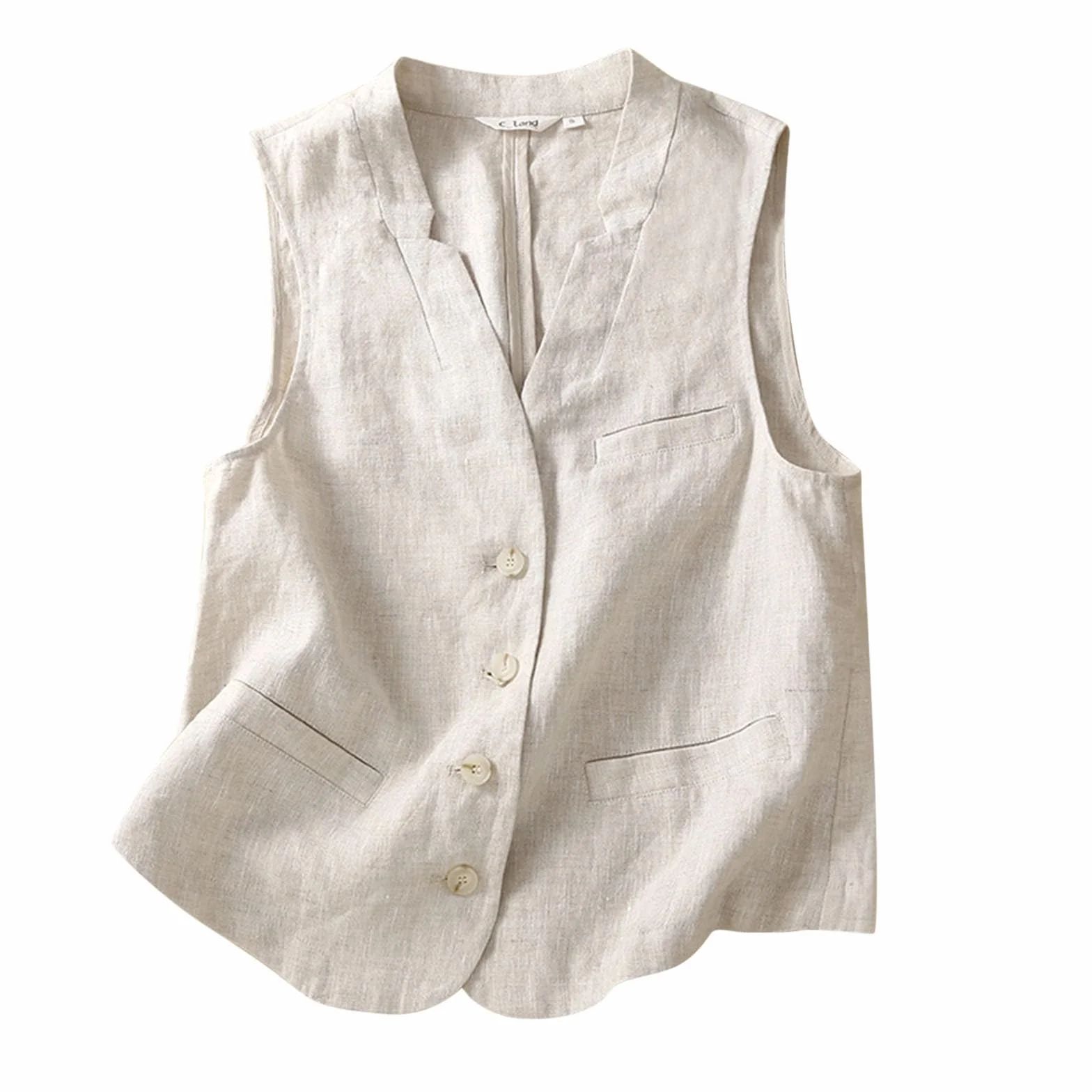 Gilet en Coton et Lin pour Femmes, col en V, sans Manches, Veste Tailleurs