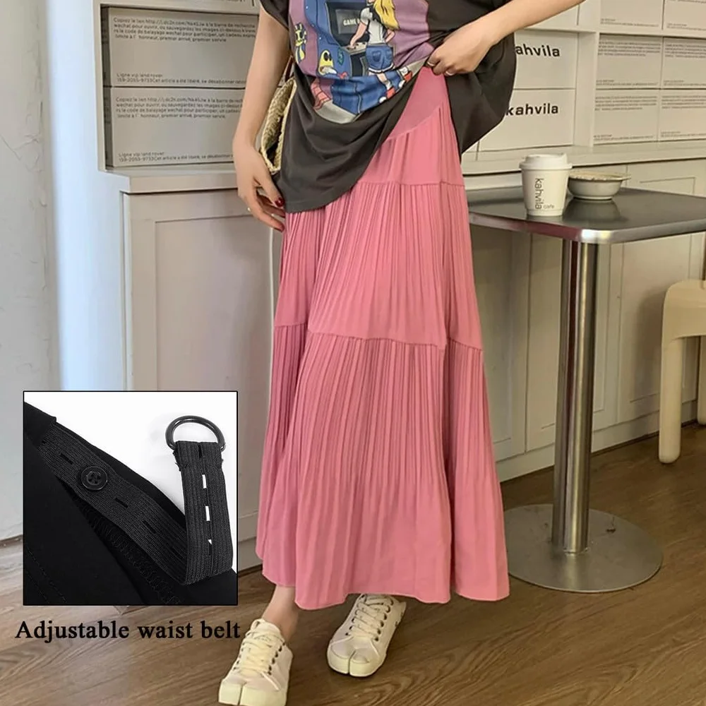 Jupe de Grossesse Maternité Over The Belly Longue Plissée Mousseline Noir Rose Plage Maxi