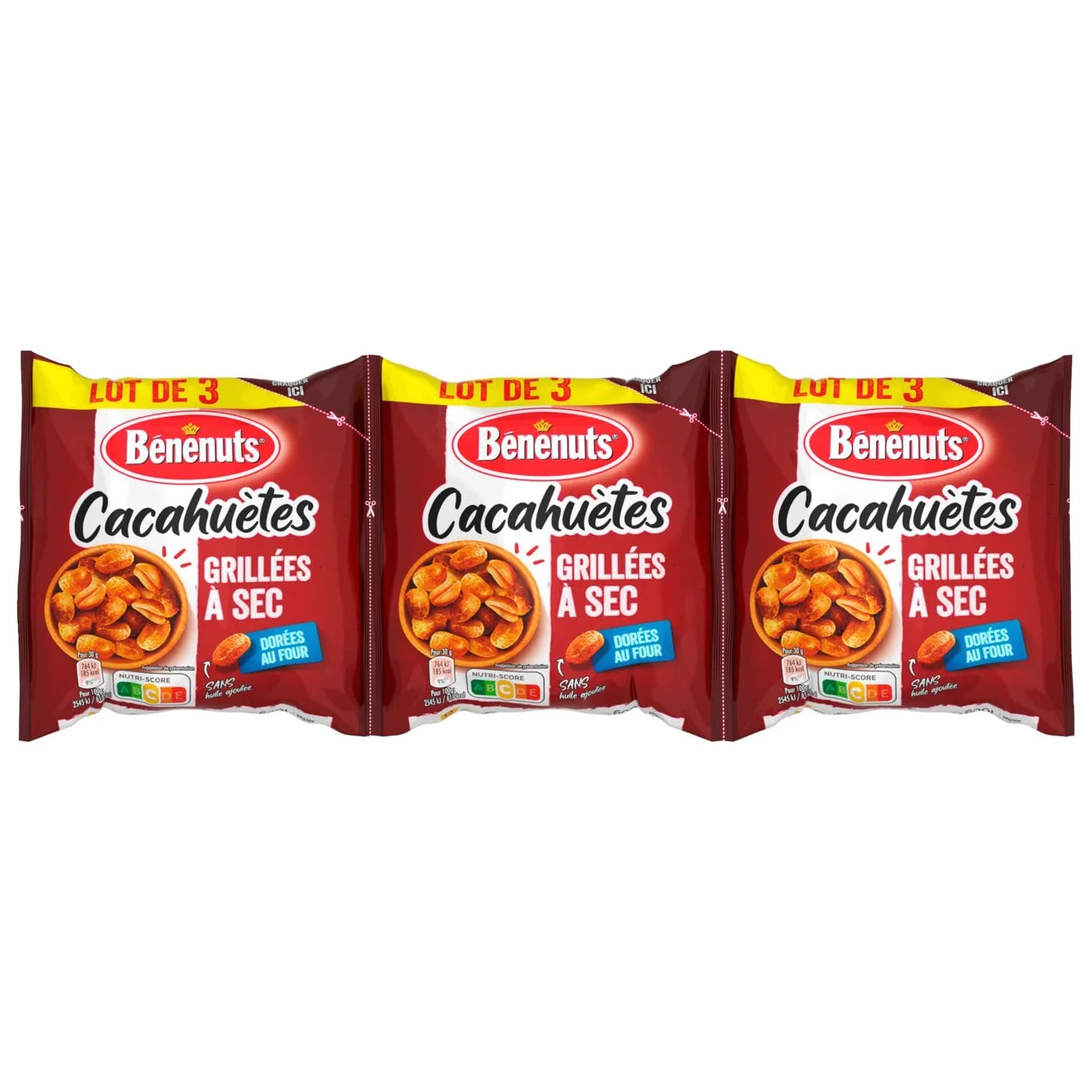BENENUTS Cacahuètes Grillées à Sec 3x100g