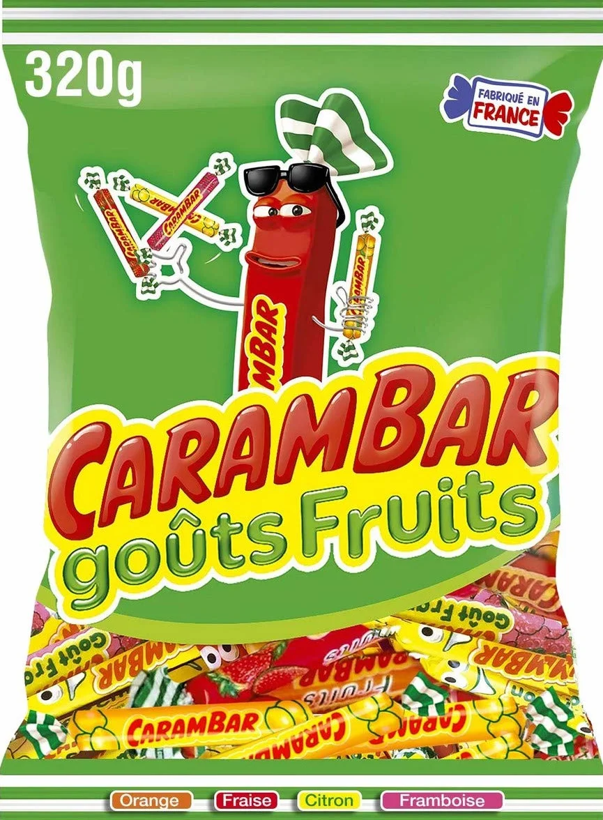 Carambar Bonbons Fruits, Parfums Orange, Fraise, Citron et Framboise, 320g
