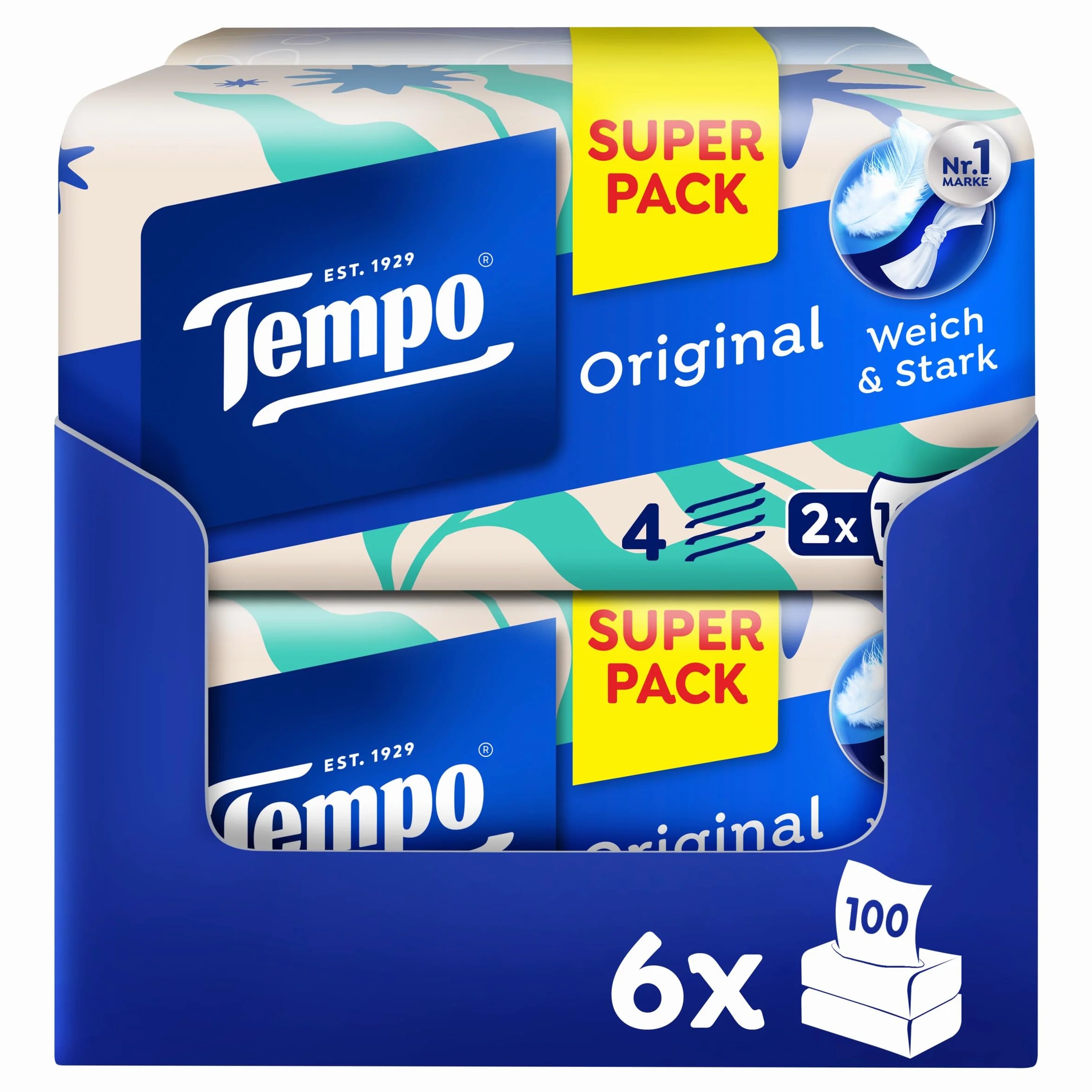 Tempo Mouchoirs originaux Duo-Box – Lot d'économies – 12 boîtes, 100 chiffons par boîte – extra forts et doux mouchoirs en papier, lavables en machine