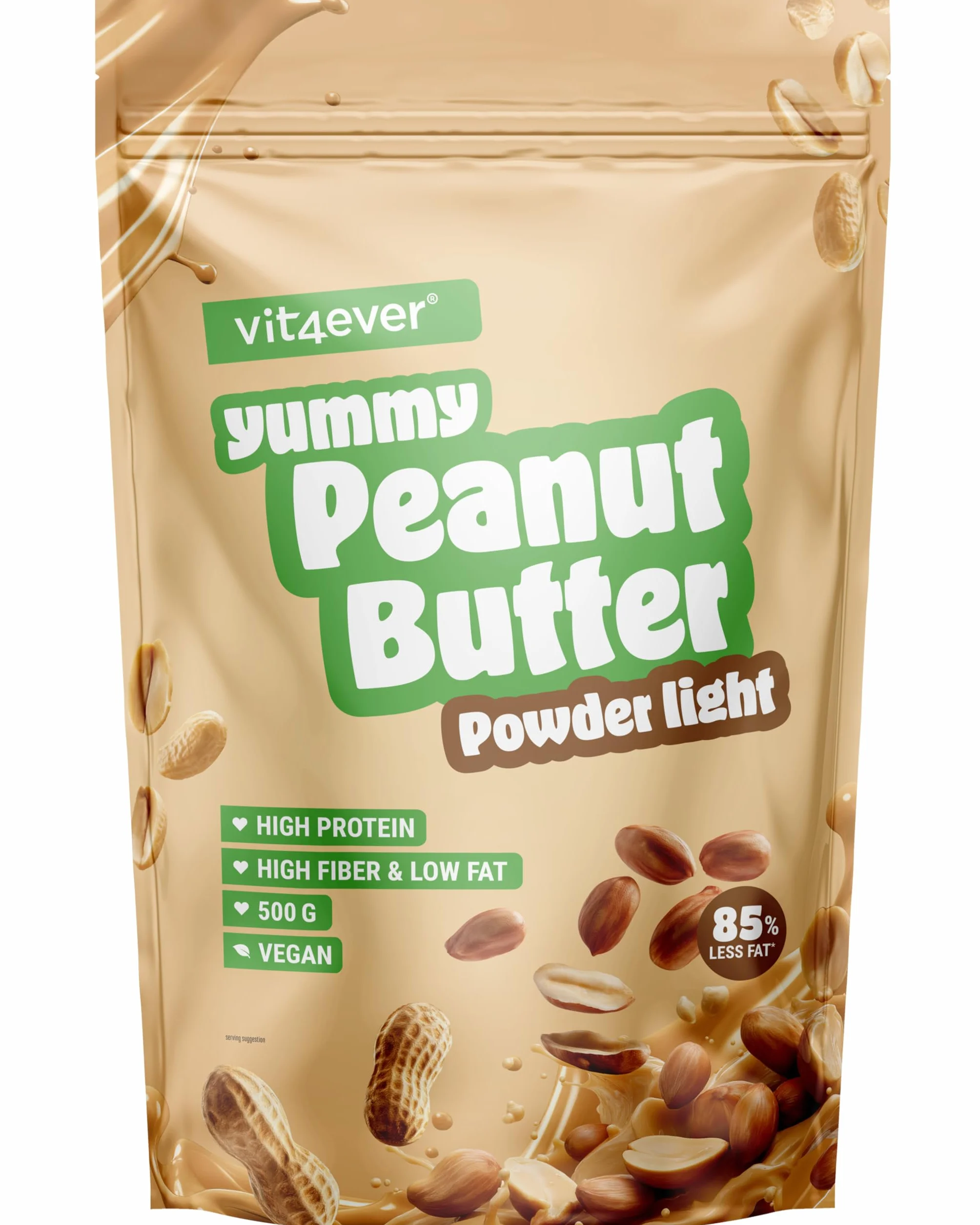 Beurre de cacahuètes light en poudre 500g - Powdered Peanut Butter 85% moins gras, sans sucre - Crème de beurre de cacahuètes au goût délicieux - Vit4ever