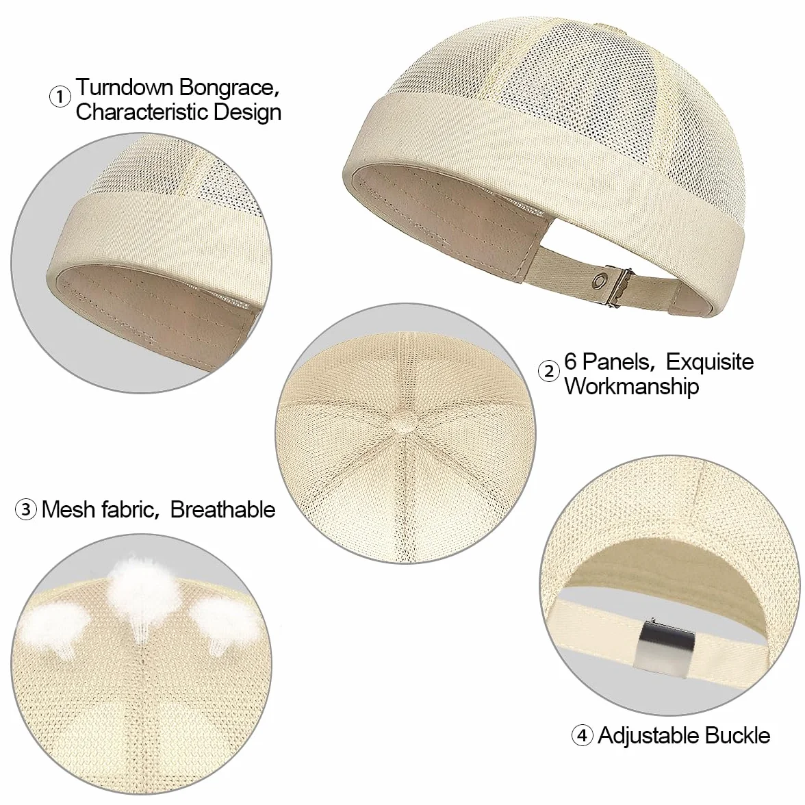 Enwokran Bonnet Docker Été Maille sans Bord Visiere Casquette Skullcap Travailleur Chapeau Réglable Casquette de Marinrier Roulé Cuff Retro Beanie Hat pour Homme