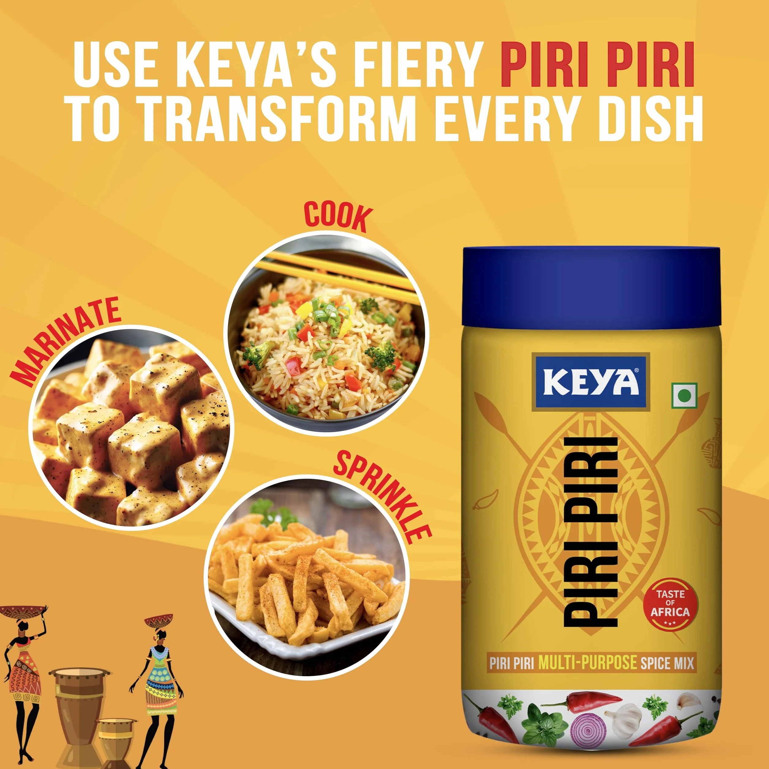Keya Piri Piri - Instant Seasoning Mix Original Flavour 3 Way Sprinkler Cap (Pack Of 3) 240 Grams.