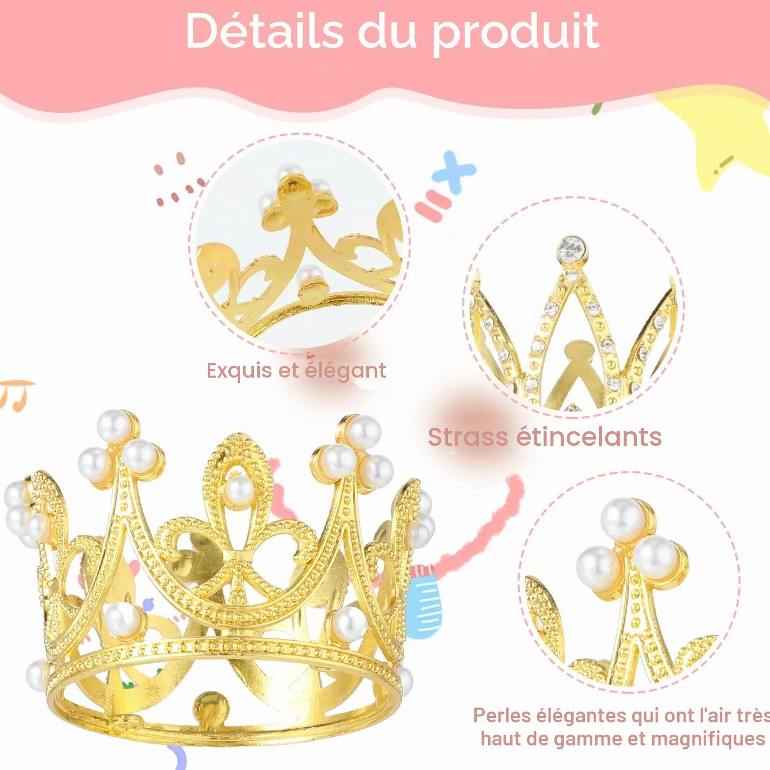 6 PCS Mini Couronne Gâteau Toppers Or Argent Couronne Cupcake Toppers Petite Couronne Diadème Gâteau Toppers pour Anniversaire Mariée Mariage Royauté Thème Décoration de Fête Fournitures