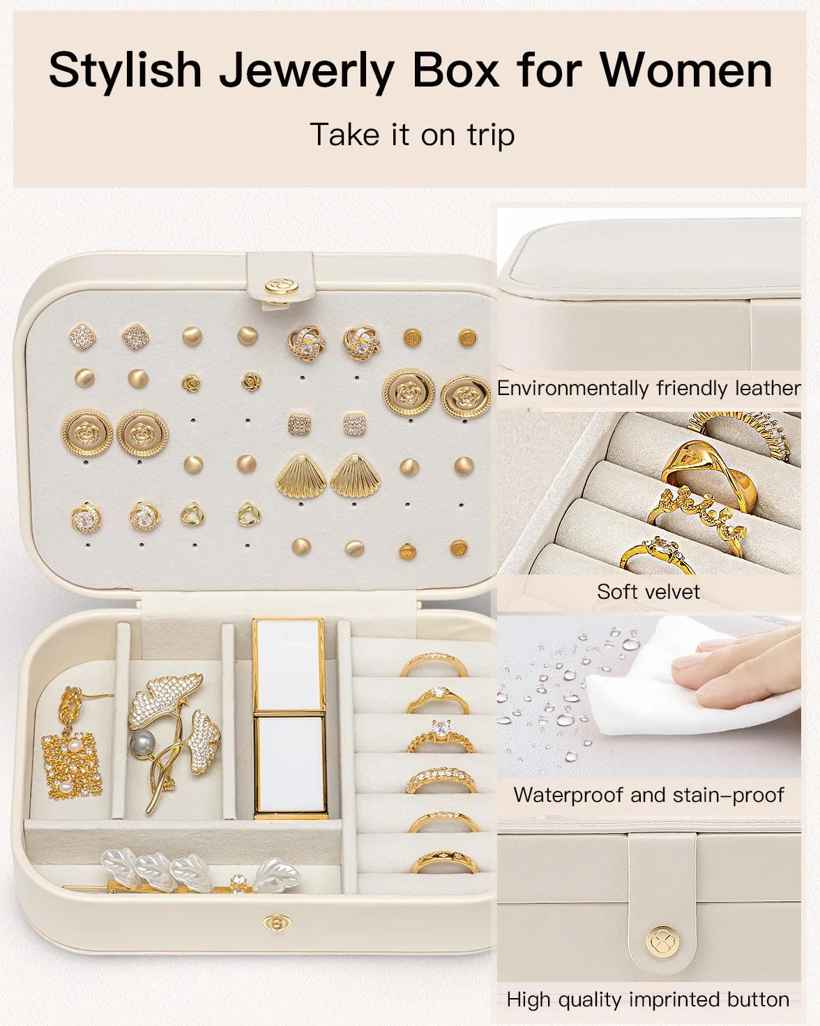 Vlando Boîte à bijoux de voyage, rangement pour bijoux, boucles d'oreilles, étui de voyage