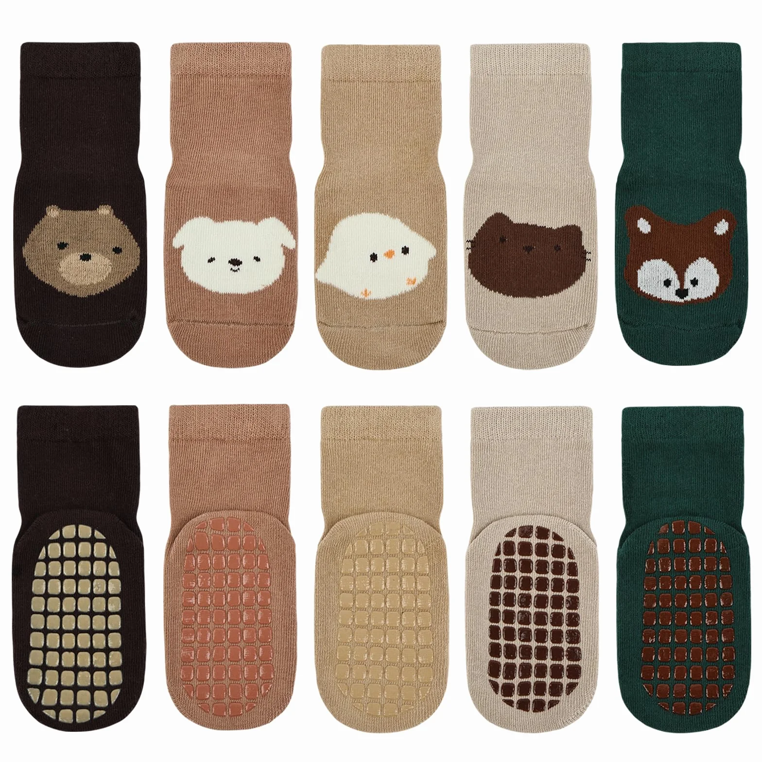 Chaussettes Antidérapantes Bébé Coton 5 Paires Motif Animaux Fond Silicone