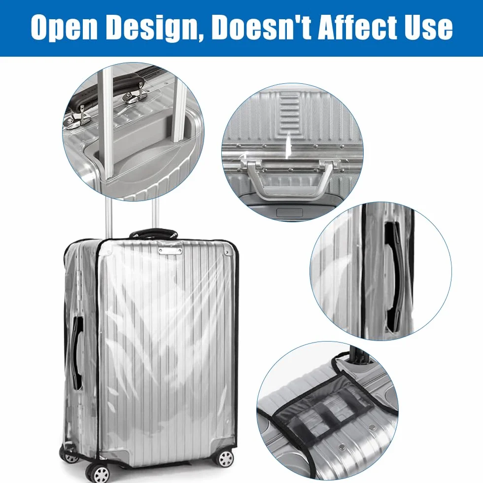 Housse Valise Protection 3 Pièces 20+24+28 Pouces PVC Transparent Étanche Poussière pour Trolley Voyage