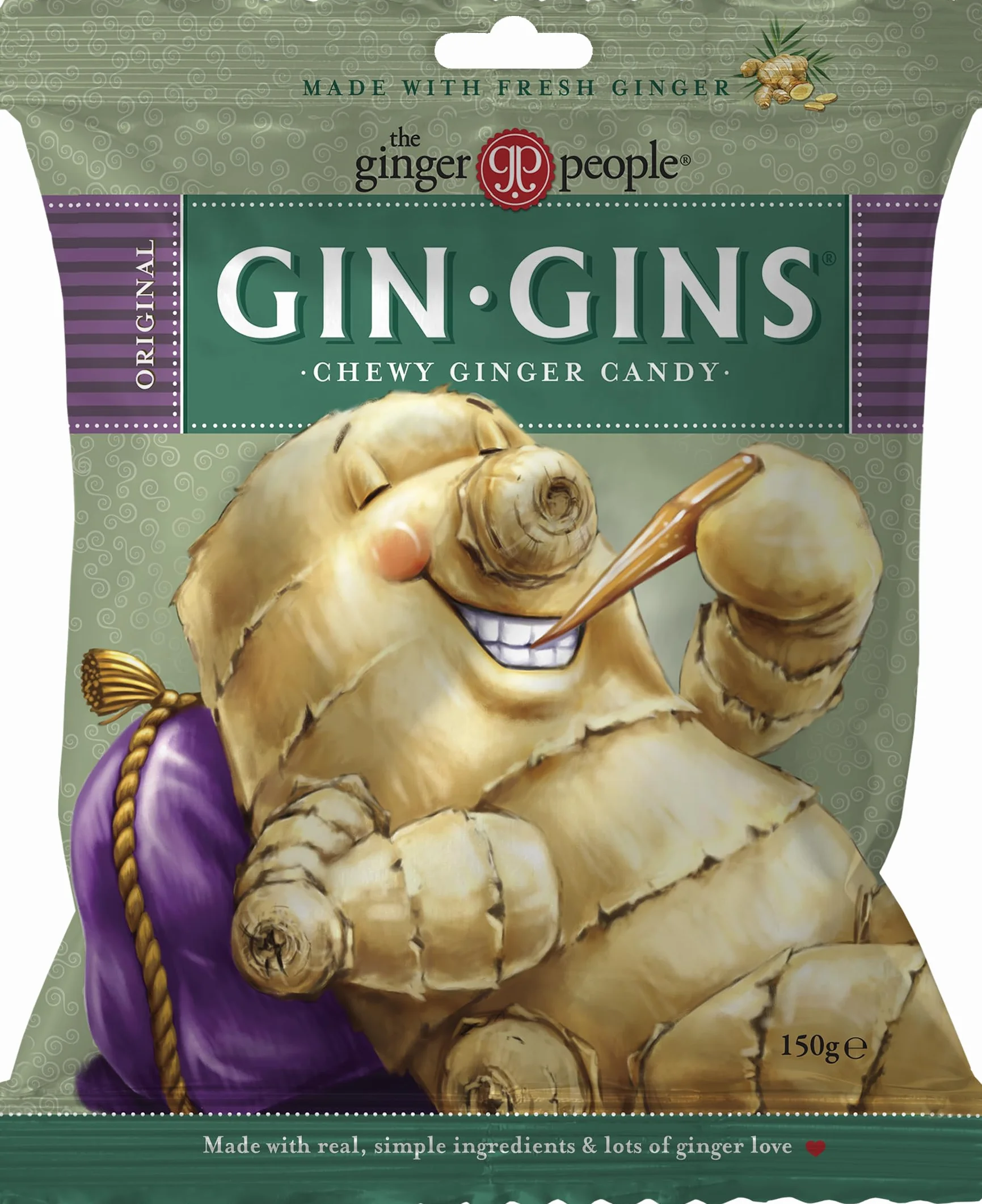 The Ginger People GIN GINS Original, bonbons à mâcher au gingembre anti-nausée digestion, 150 g