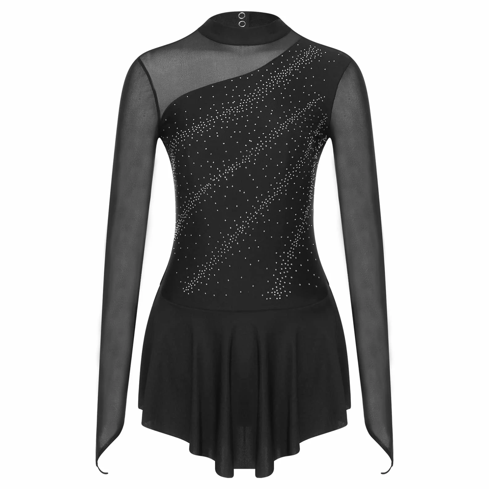 Robe Patinage Artistique Strass Justaucorps Manche Longue Gymnastique Leotard S-XXL