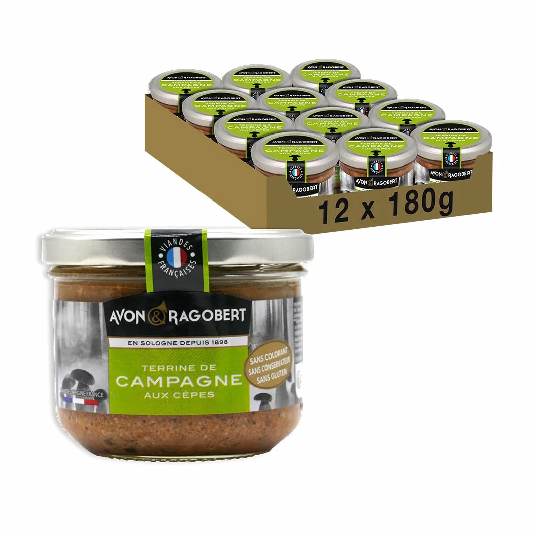 Avon & Ragobert - Terrine de Campagne aux cèpes 180g - Sans Colorant - Sans Conservateur - Viande Française