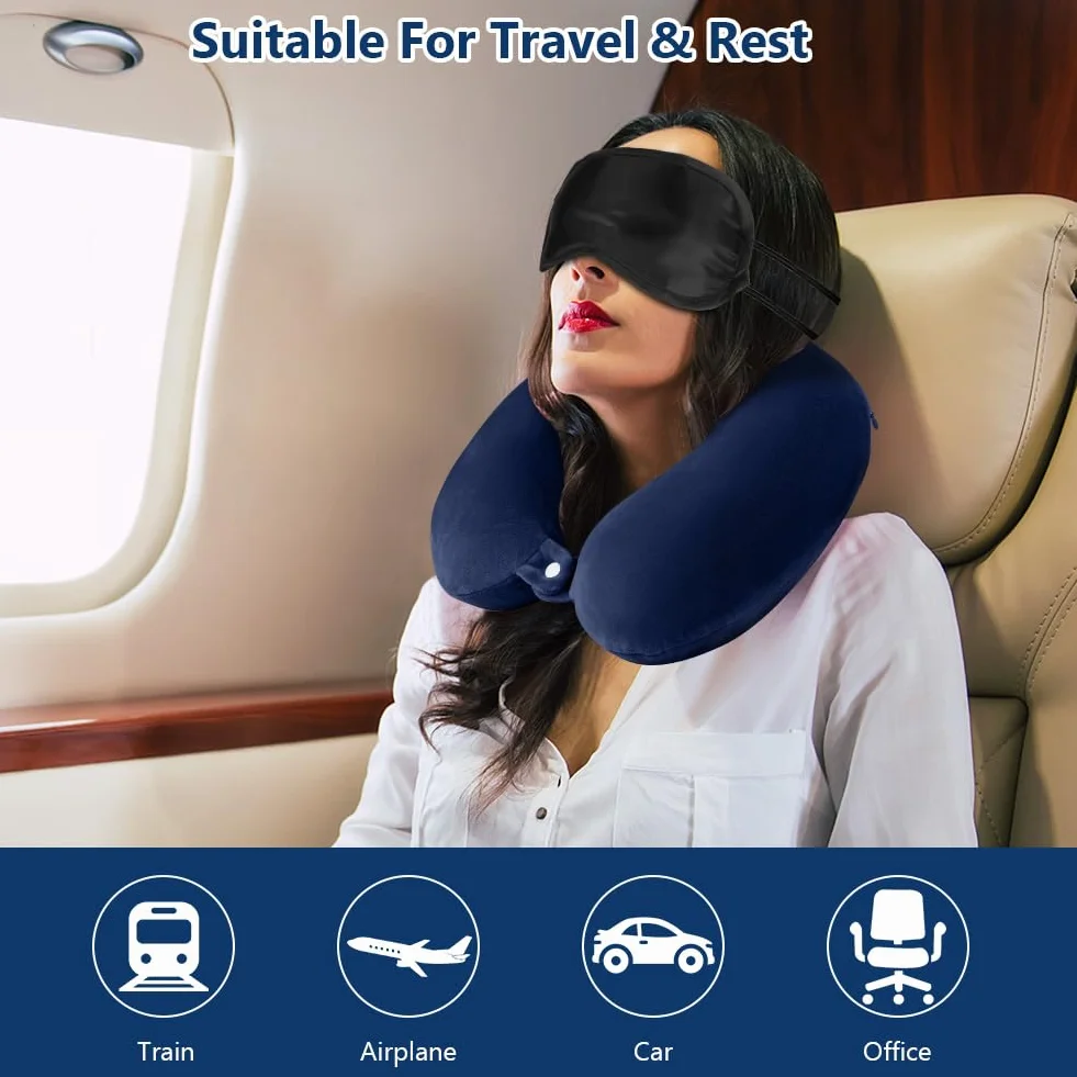 URAQT Oreiller de Voyage en Mousse à Mémoire de Forme, Coussin Avion Cervical avec Sac de Rangement