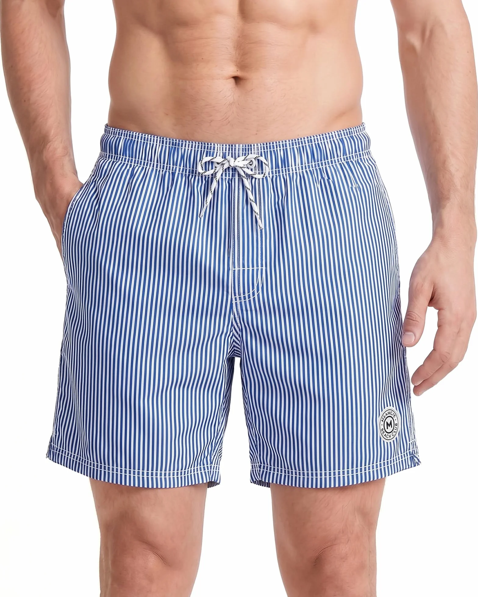 Maillot de Bain Homme Rayée Séchage Rapide avec Poche Short de Plage Piscine