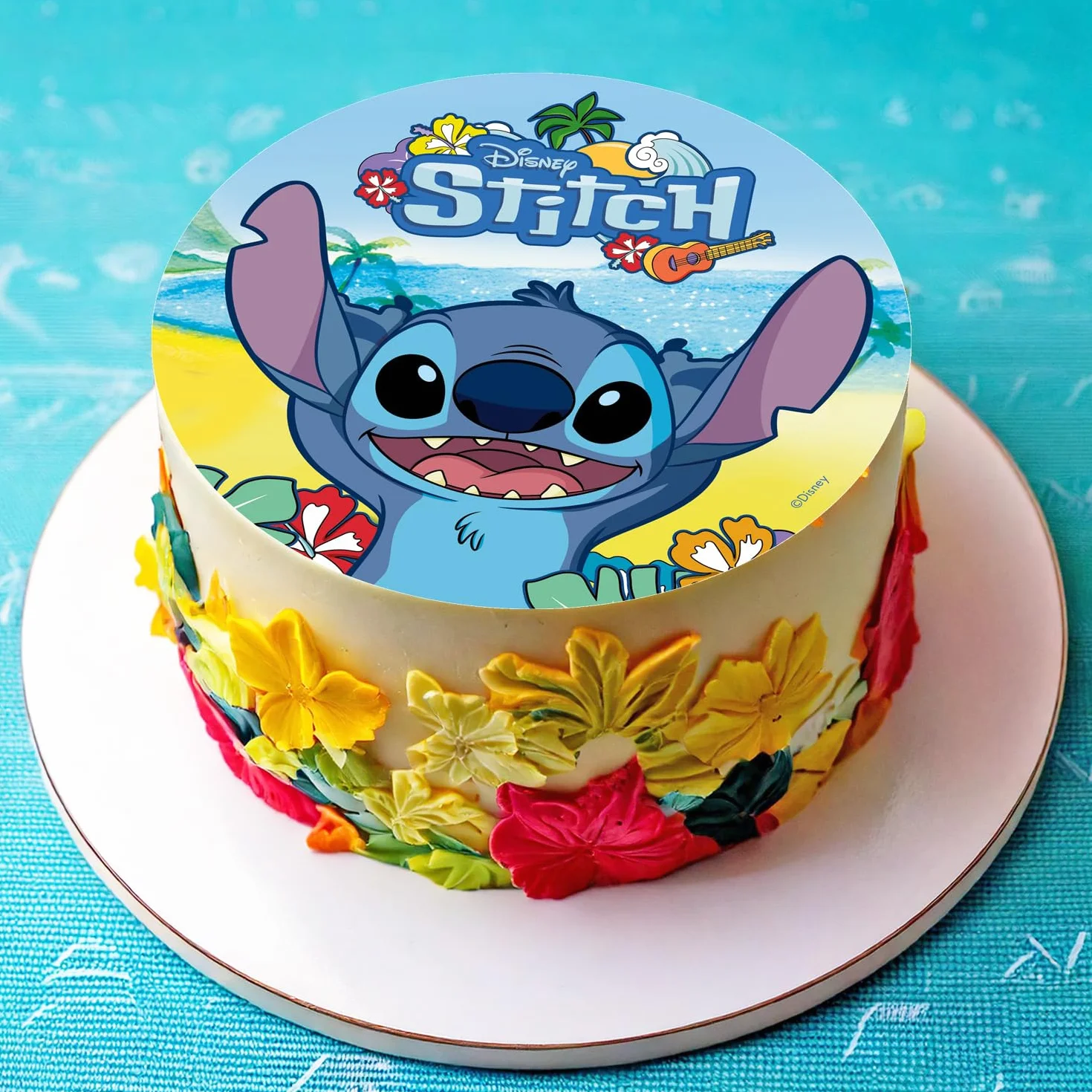 dekora - Décoration pour Gâteaux d’Anniversaire - Cake Topper Stitch 20 cm - Disque en Papier Comestible pour Gâteau - Sans Gluten, Sans Sucres Ajoutés, Sans Lactose - Convient aux Végétariens