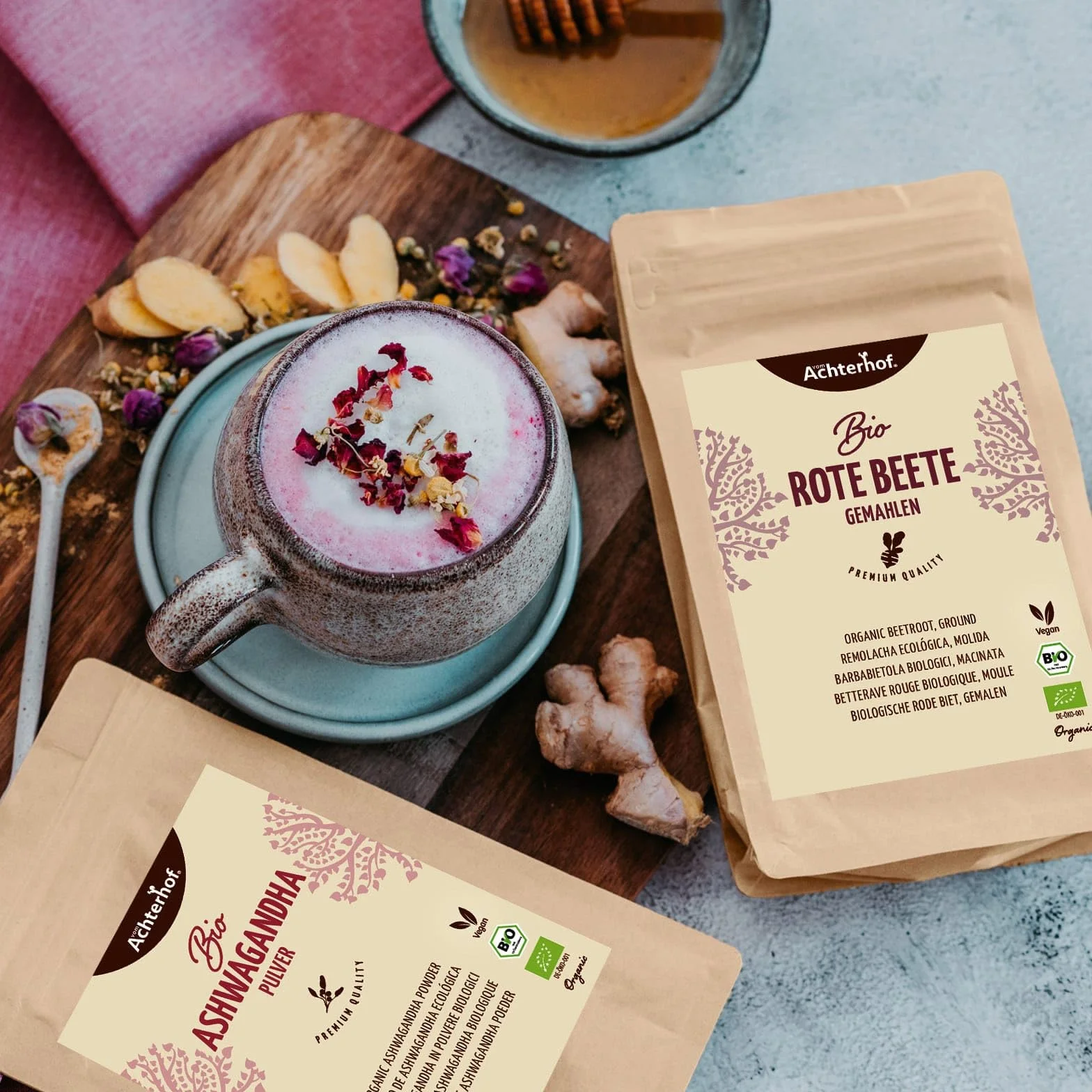 Poudre de betterave rouge bio 500g | terreuse, savoureuse et sucrée | utilisable crue ou cuite | idéale pour colorer les aliments | vom Achterhof