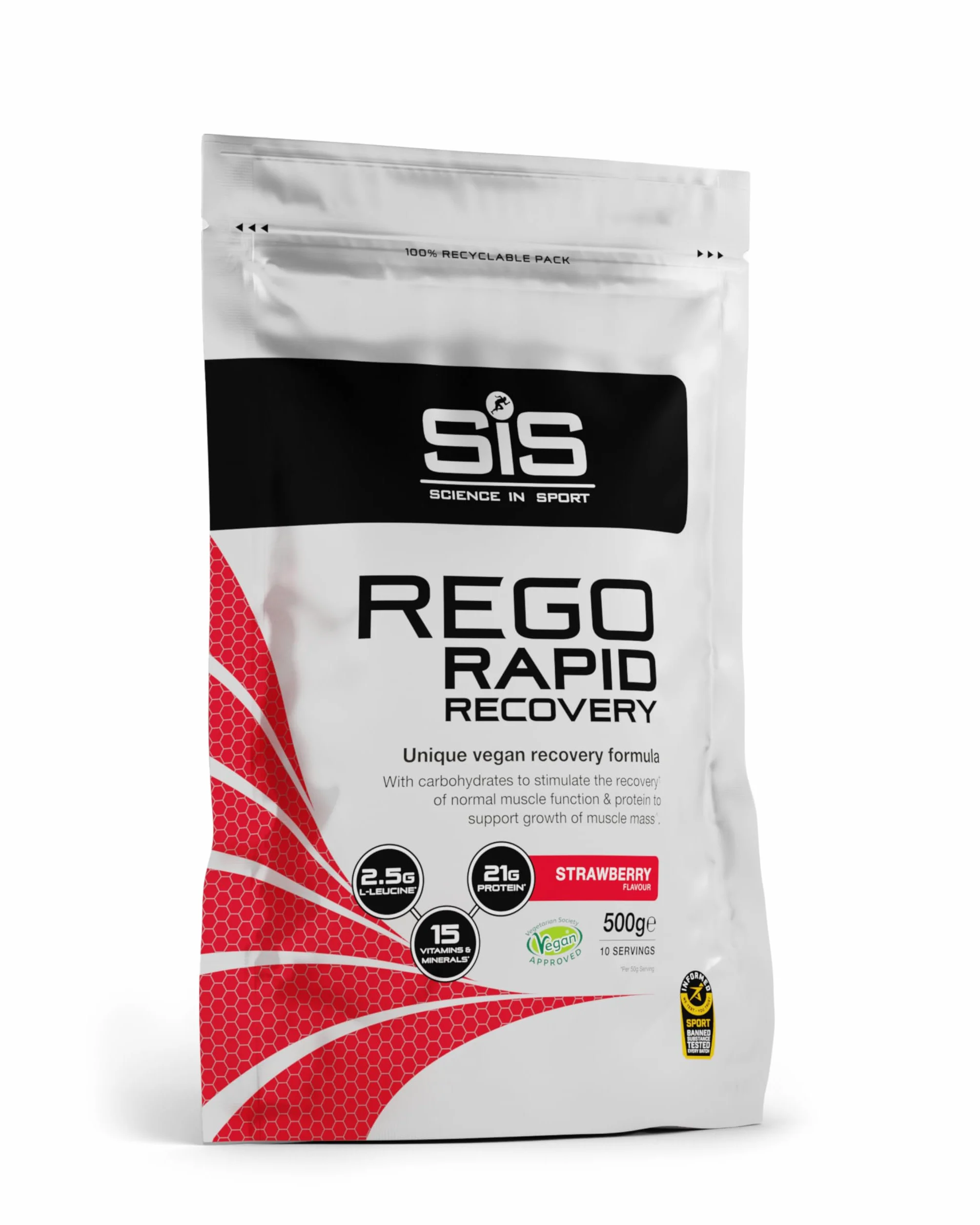 Science in Sport Rego Rapid Recovery Poudre 500g Fraise Vegan - Poudre récupération avec glucides, protéines, électrolytes, vitamines et minéraux, soutient un entraînement efficace