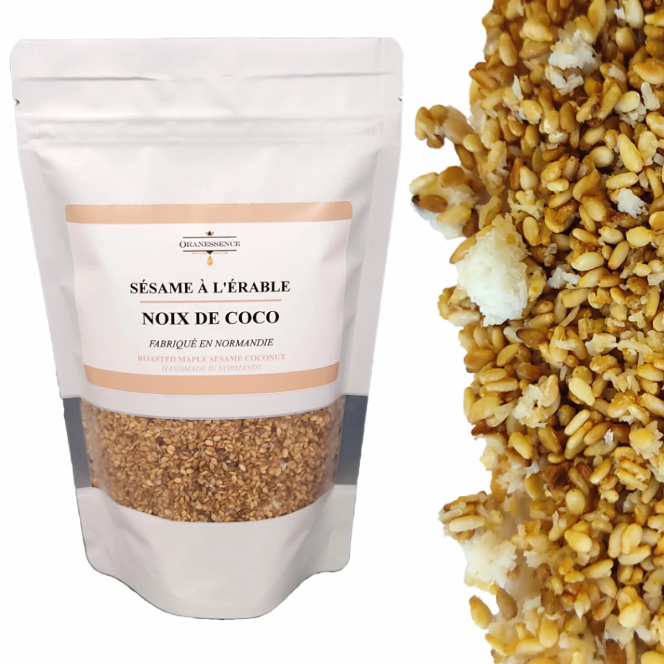 Sésame à l'érable (200g) - Noix De Coco - Topping Dessert - UNIQUE - Fabriqué à la main en Normandie - Assemblage d'Exception - Sans additif, Sans Colorant, Sans Conservateur, non irradié