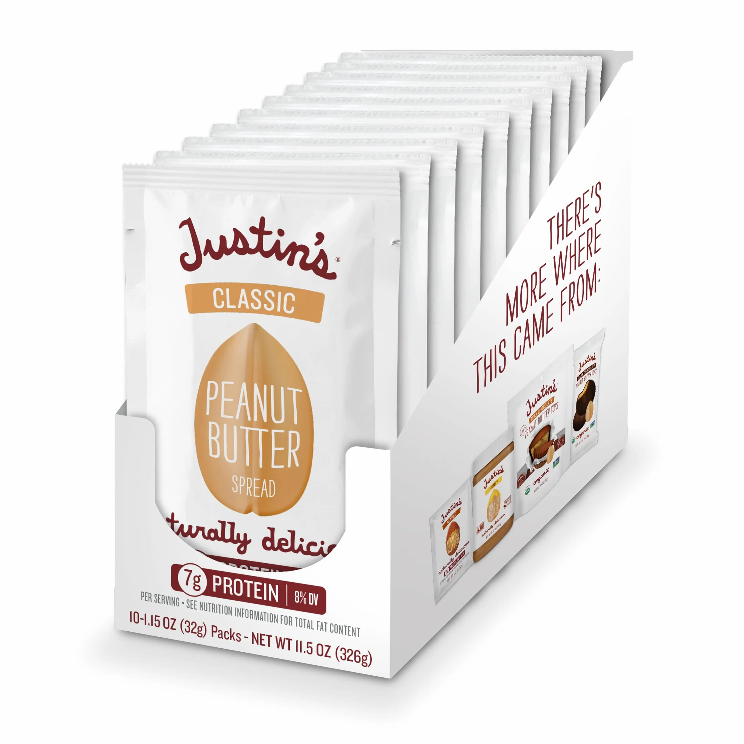 Justin's Peanut Butter, Classic Squeeze Packs, 1.15 Ounce (Pack of 10) by Justin's Nut Butter
