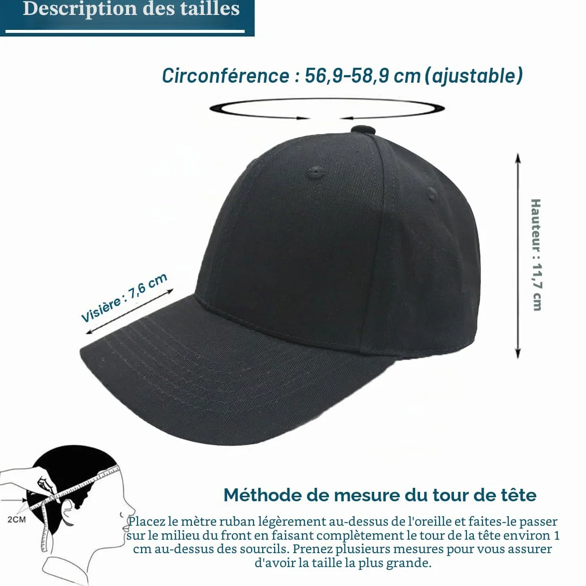 Lot de 3 casquettes de baseball 100% coton unisexe classique