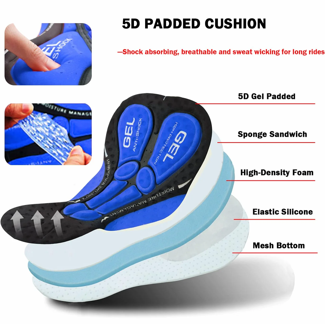 NuCamper Cuissard de Cyclisme Homme rembourré élastique 5D Gel Coussinet résistant aux Chocs Séchage Rapide