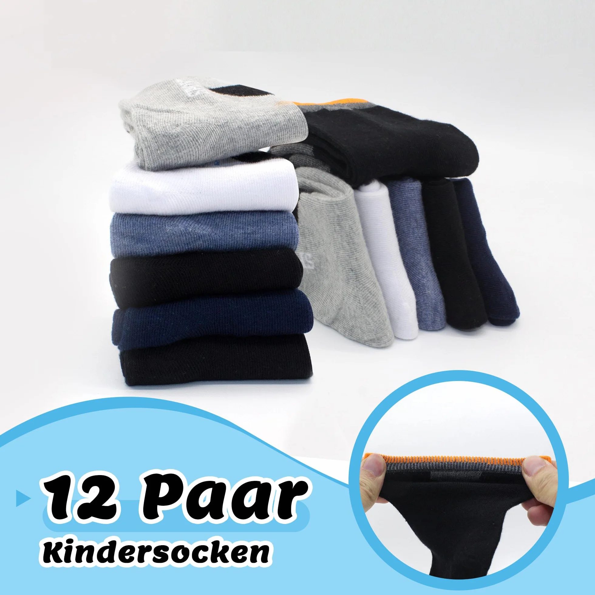Chaussettes Enfant Garçon Fille Coton Doux Respirantes Motifs Sport Unisex Foot Confortables Pack de 12