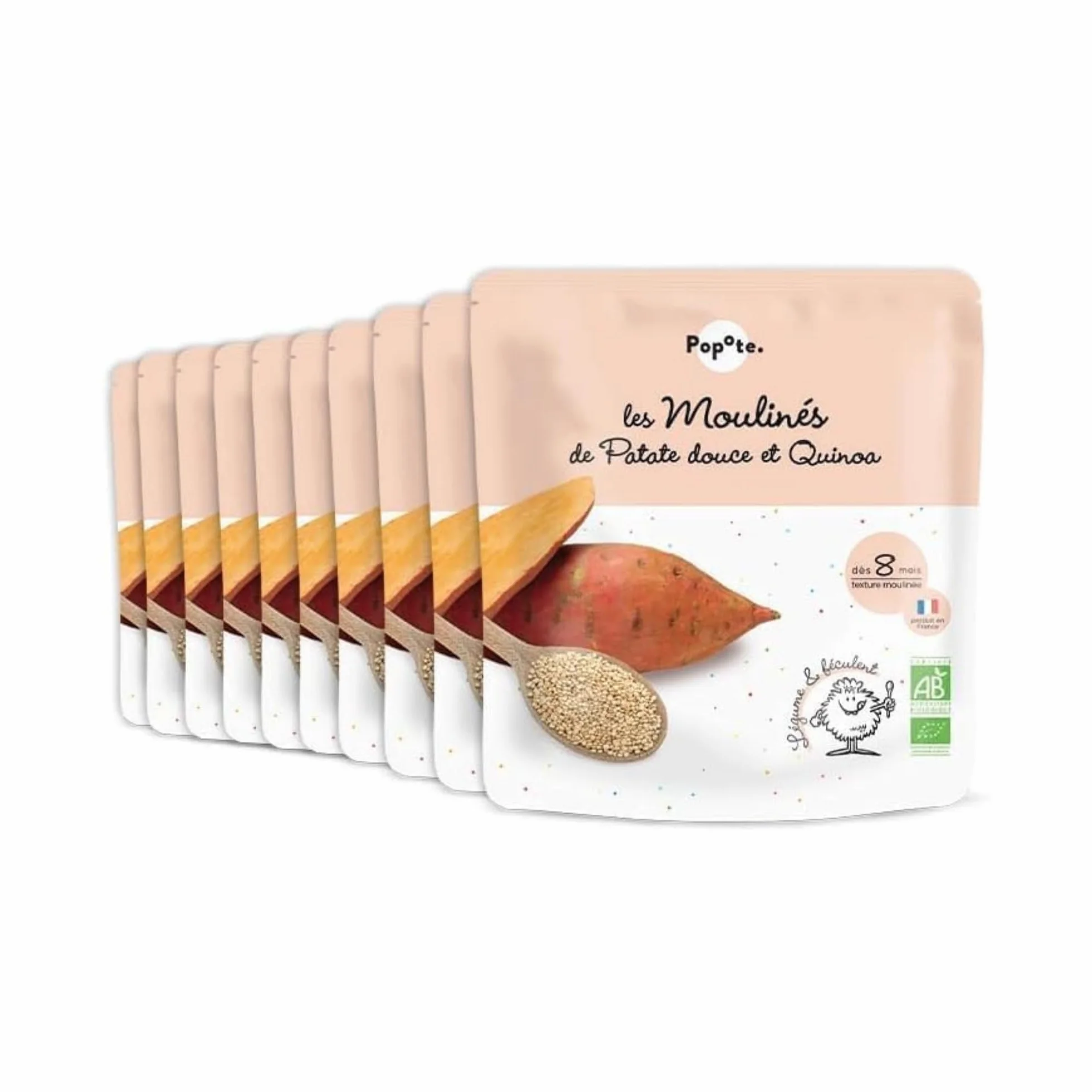 POPOTE - Mouliné Patate Douce Quinoa Bio - Repas Bébé Dès 8 Mois - Sachet Individuel 180g - Recette Simple et Saine - Format Pratique à Emporter - Pack Familial Économique 10 x 180g