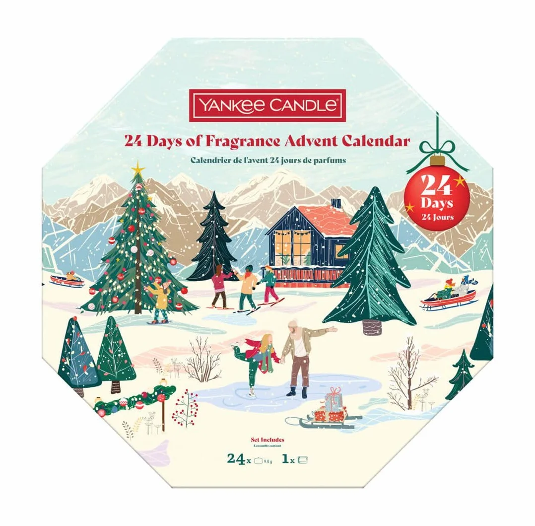 Yankee Candle Calendrier de l'Avent 2025 « 24 days of fragrance » - Contenu : 24 bougies chauffe-plat et 1 photophore