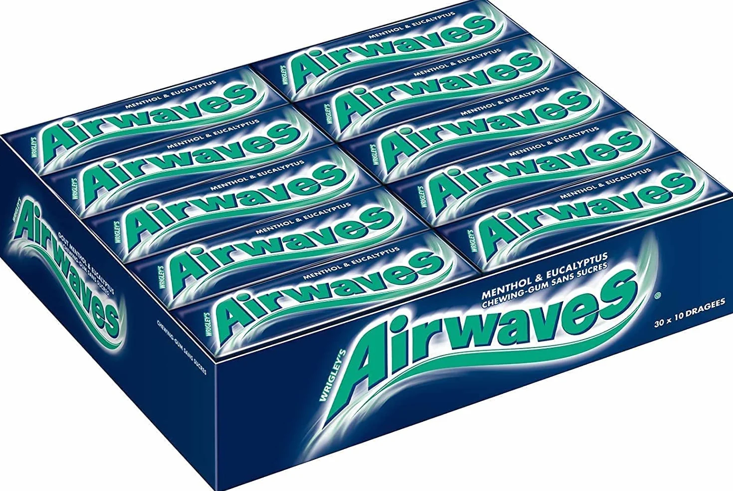 AIRWAVES Chewing Gum Sans Sucre Goût Menthol et Eucalyptus 30 Paquets 300 Dragées 420g