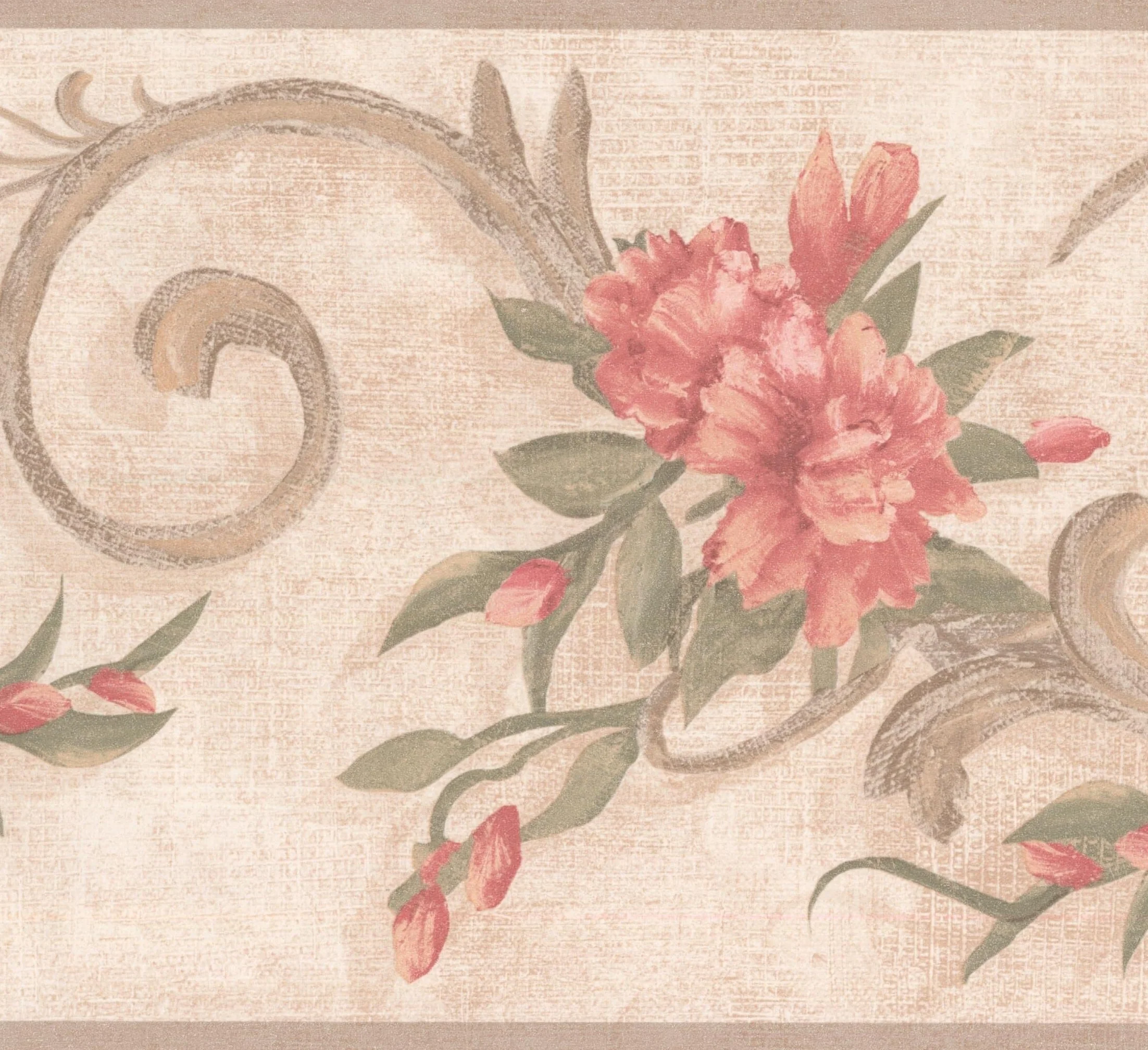 Frise décorative rétro motifs roses Damas rouleaux 37 cm x 17,5 cm