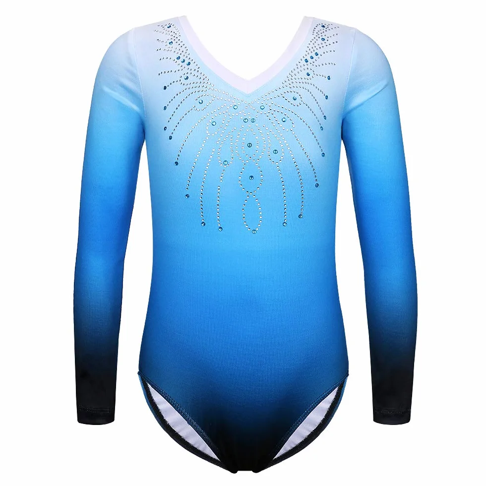 Justaucorps de Gymnastique avec Paillettes Manches Longues en Tulle