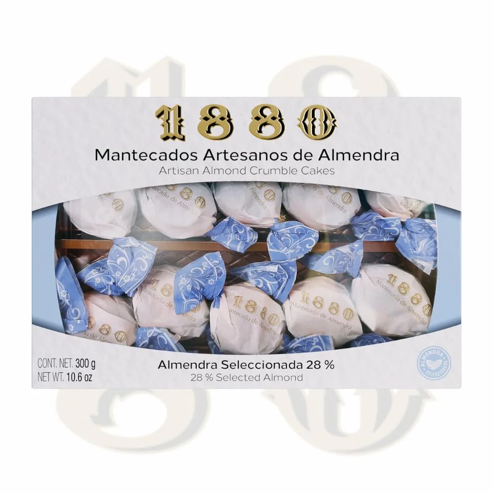 1880 - Mantecados artisanaux aux amandes, qualité suprême, gourmandise typique de Noël, recette artisanale, emballage en papier de soie, 300 grammes