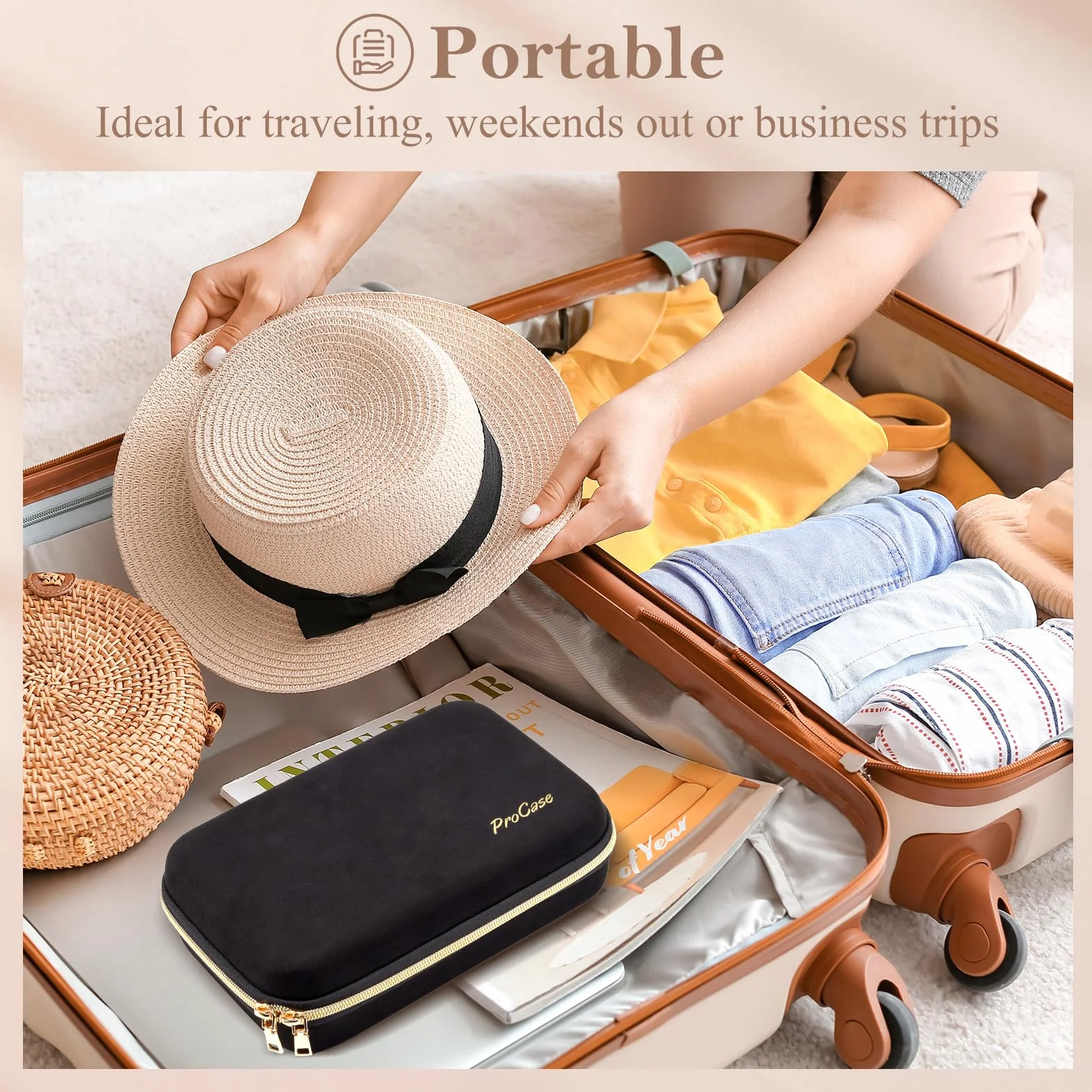 ProCase Trousse Bijoux Voyage en EVA, Pochette Rangement Colliers Boucles d'Oreilles Bagues - Noir