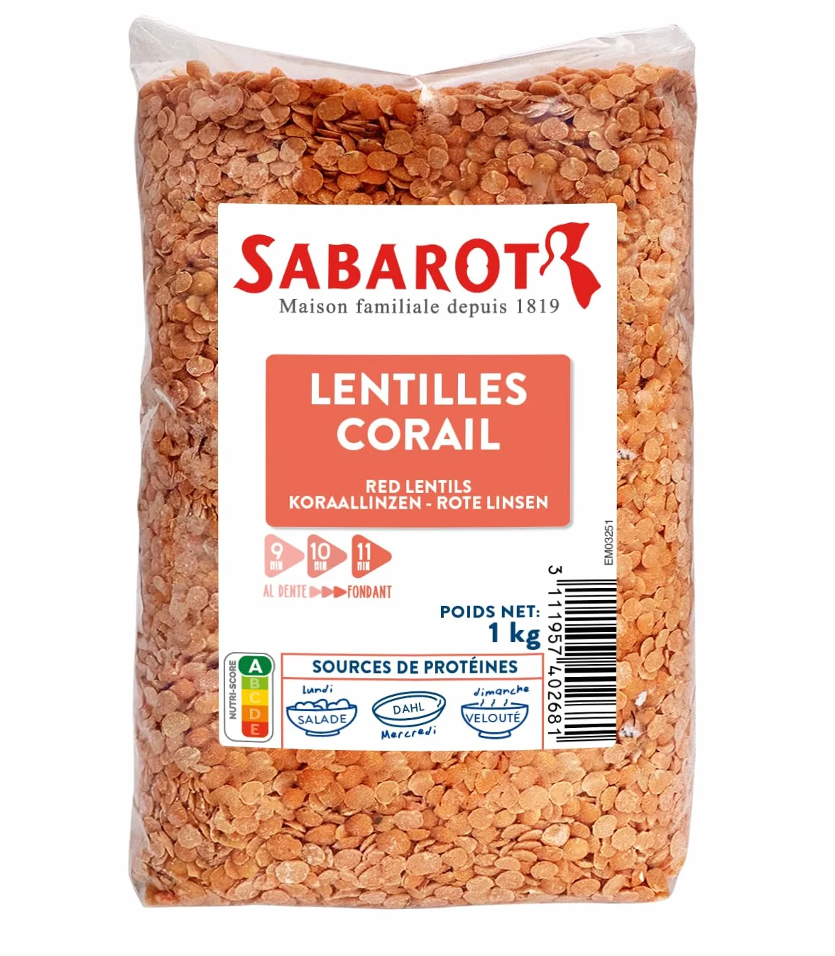 Lentilles corail - Sachet 1kg - Sabarot