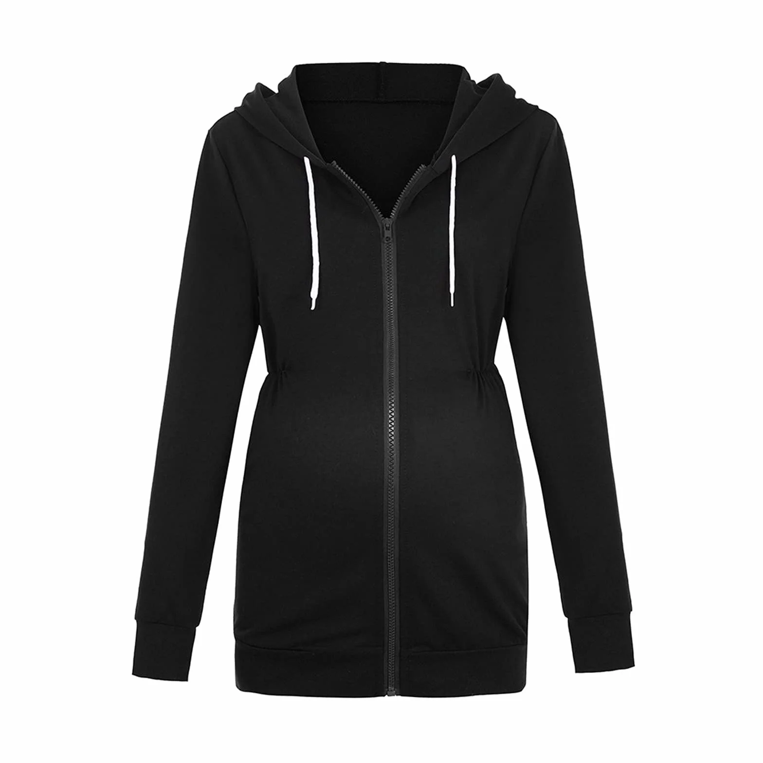 Hoodie de Maternité Sweat à Capuche Zippé pour Femmes Enceintes Veste Grossesse Casual avec Poches