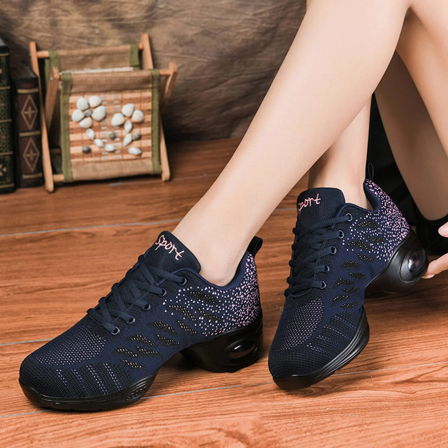 Chaussures de Jazz Femme à Lacets Baskets Danse Semelles Divisées