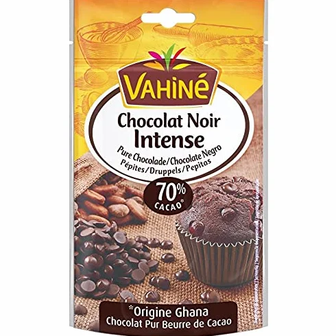 Sachets Pépites Chocolat Noir Intense 70% d'Origine Ghana VAHINE - Idéal pour une pâtisserie gourmande - 100g - Le Lot De 4