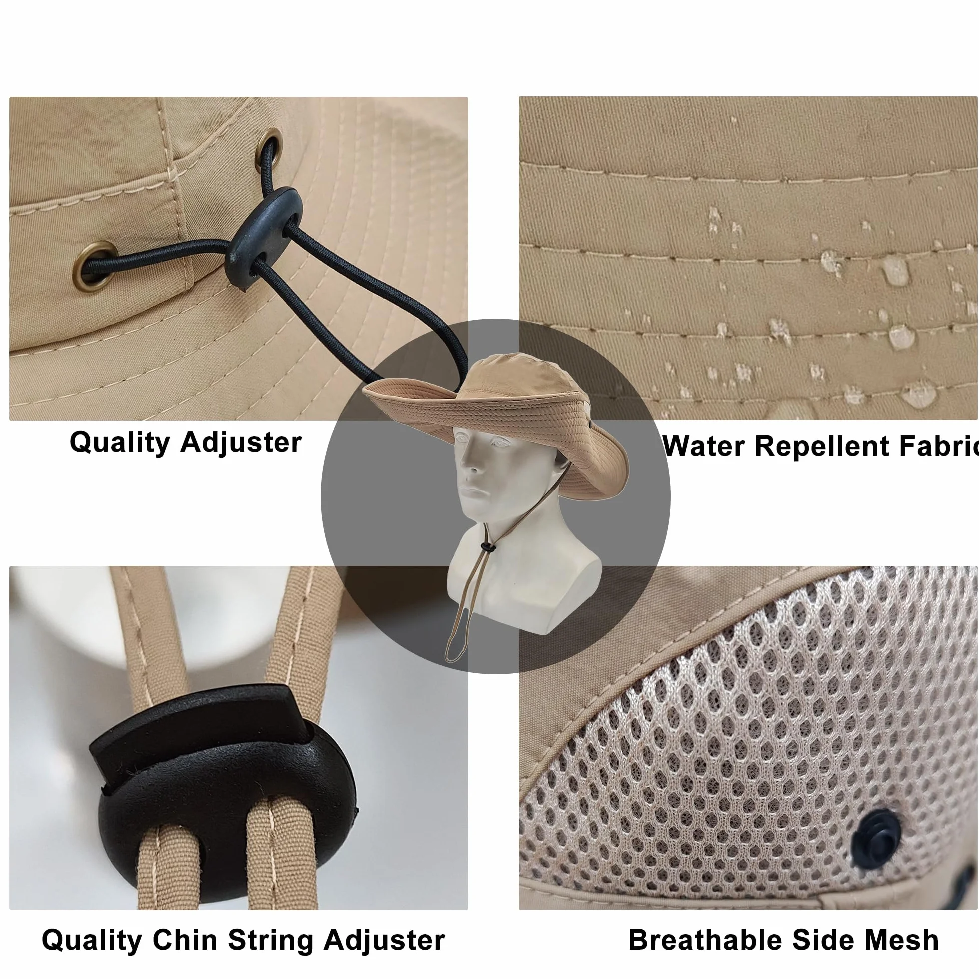Chapeau Boonie Homme Imperméable Respirant Pliable avec Mentonnière Réglable pour Chasse Pêche Camping