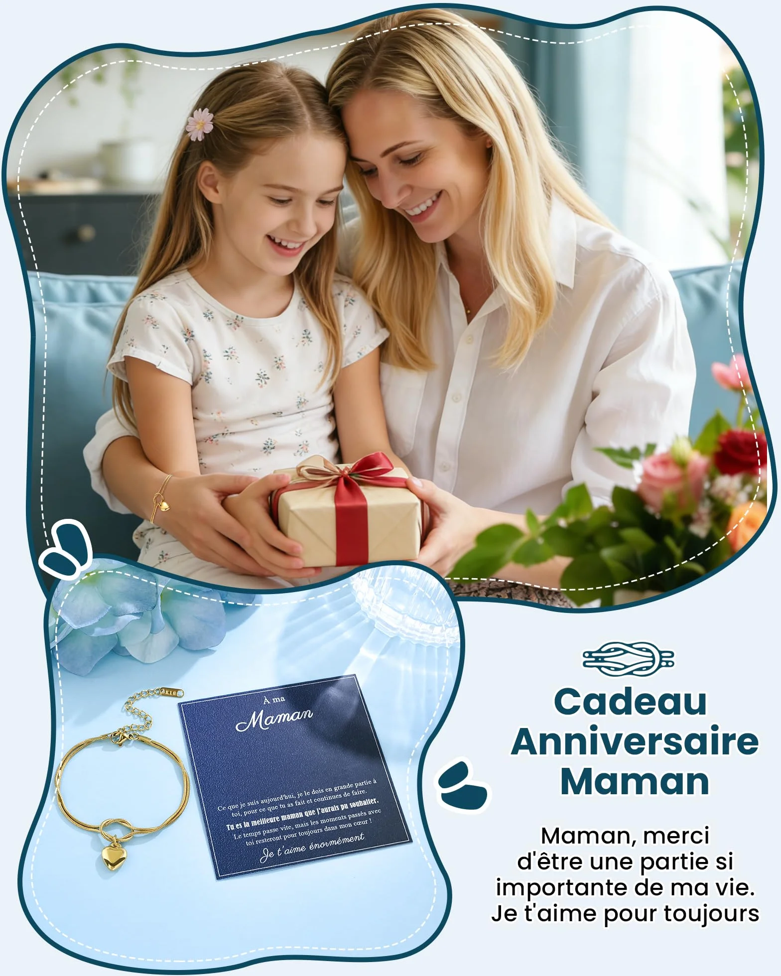 Bracelet Pierre Naturelle Personnalisé Femme VU100 Cadeau Fête des Mères