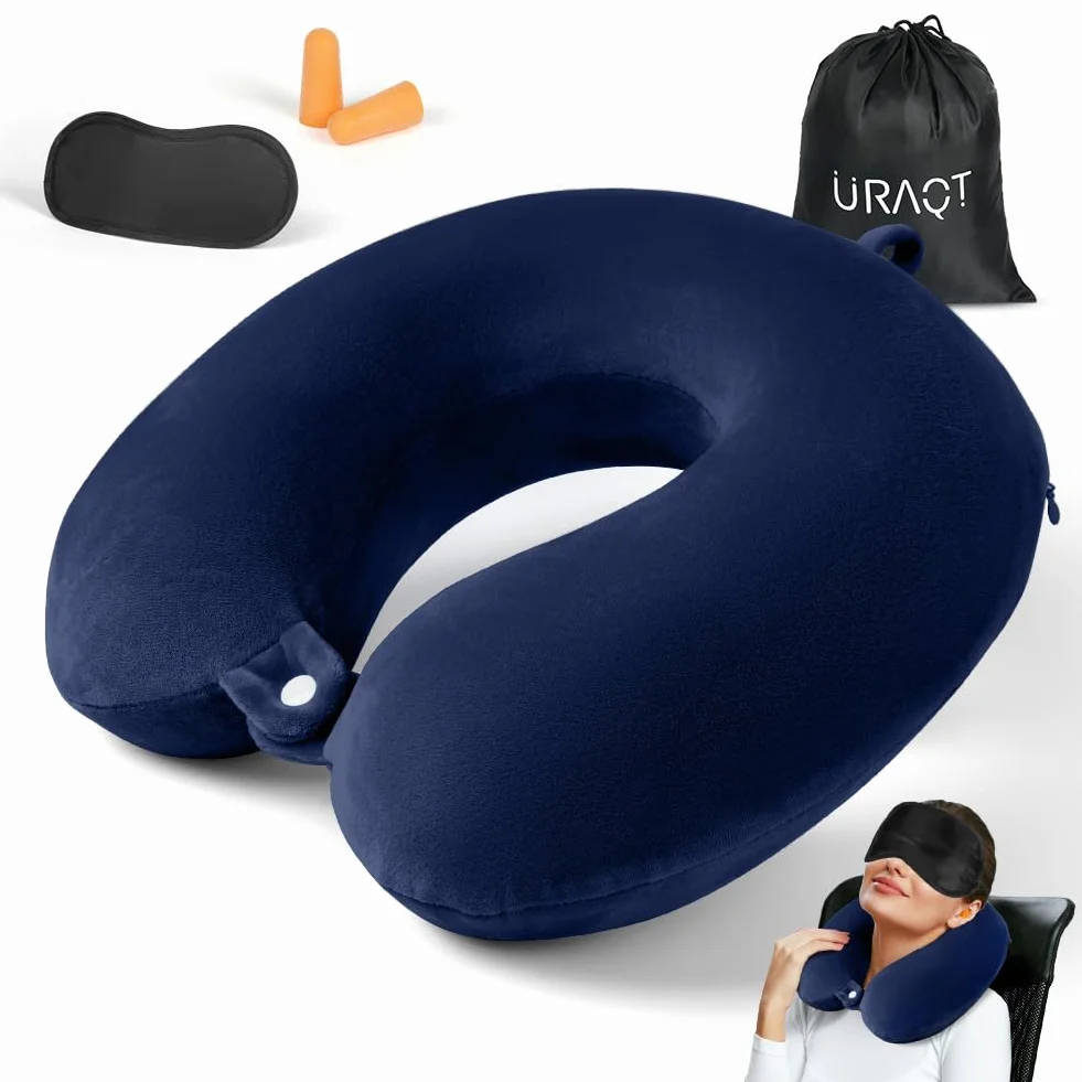 URAQT Oreiller de Voyage en Mousse à Mémoire de Forme, Coussin Avion Cervical avec Sac de Rangement